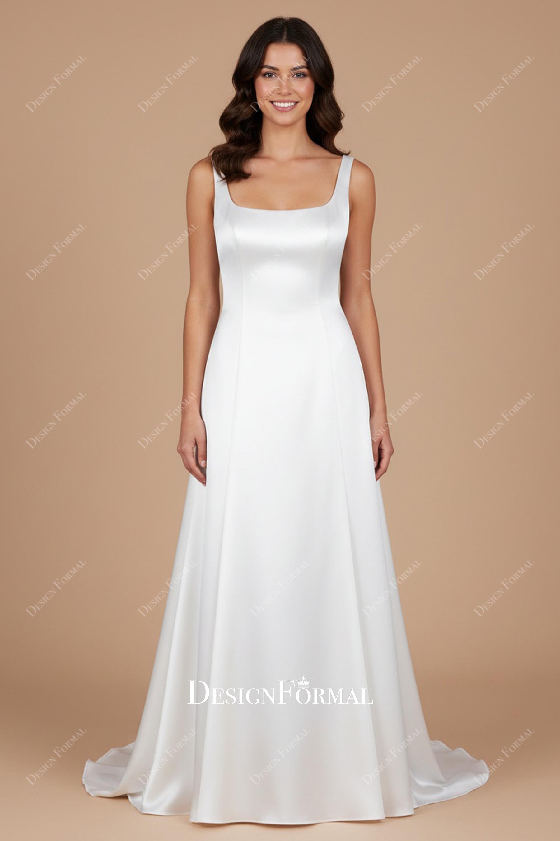 sleek satin fit flare wedding dress