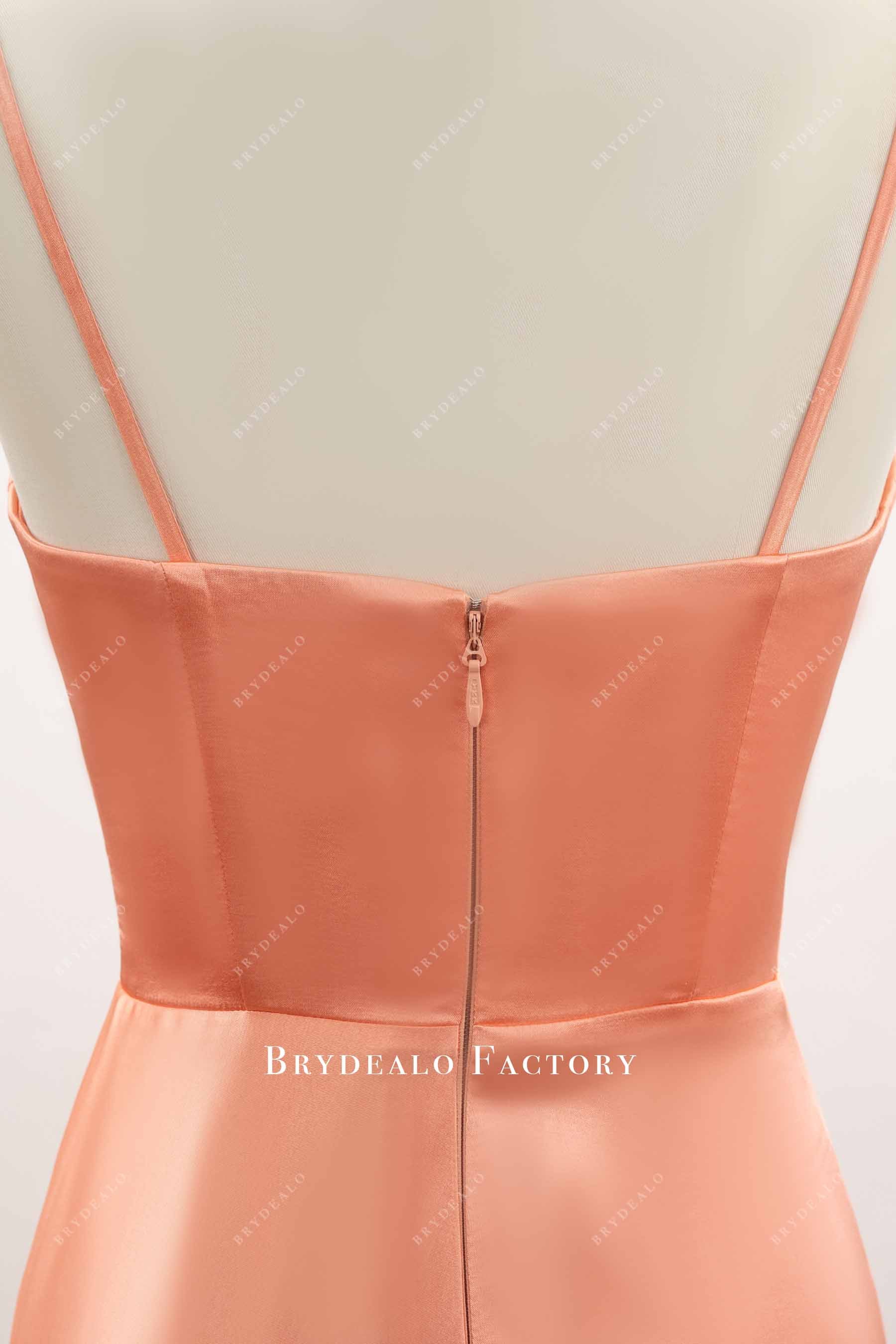 sleek satin zipper back prom dress