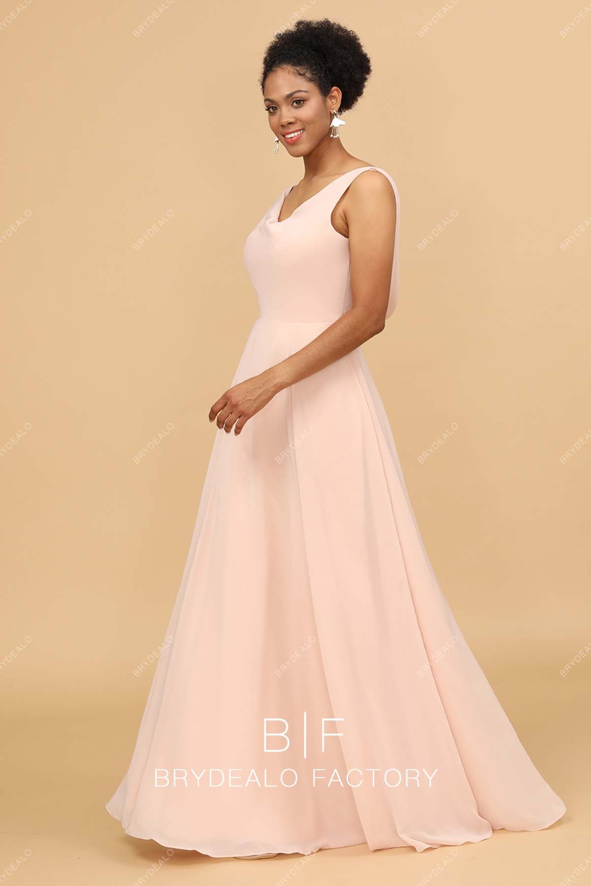 sleeveless A-line chiffon bridesmaid gown