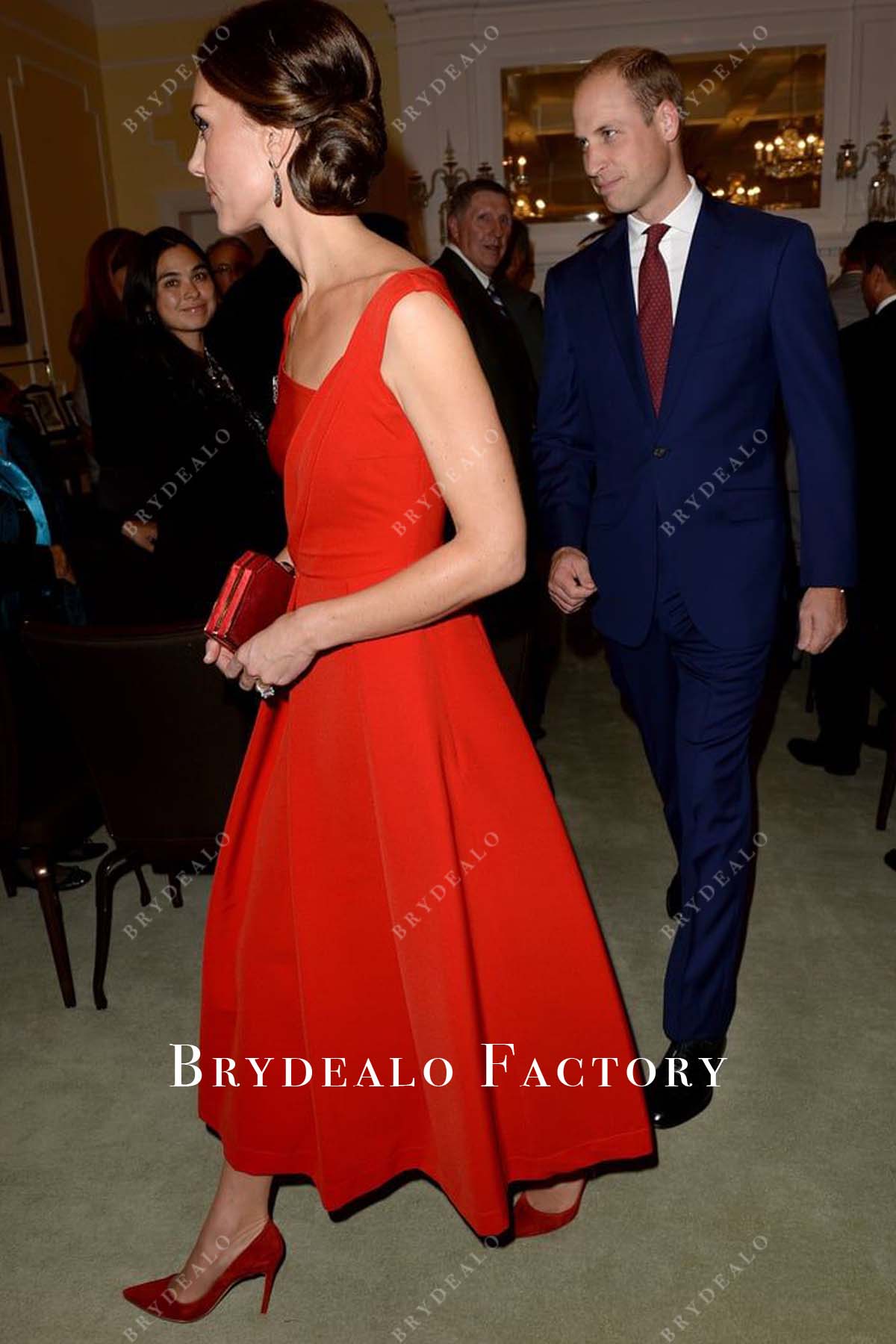 Kate Middleton Red Sleeveless Tea Length Dress Holland 2016