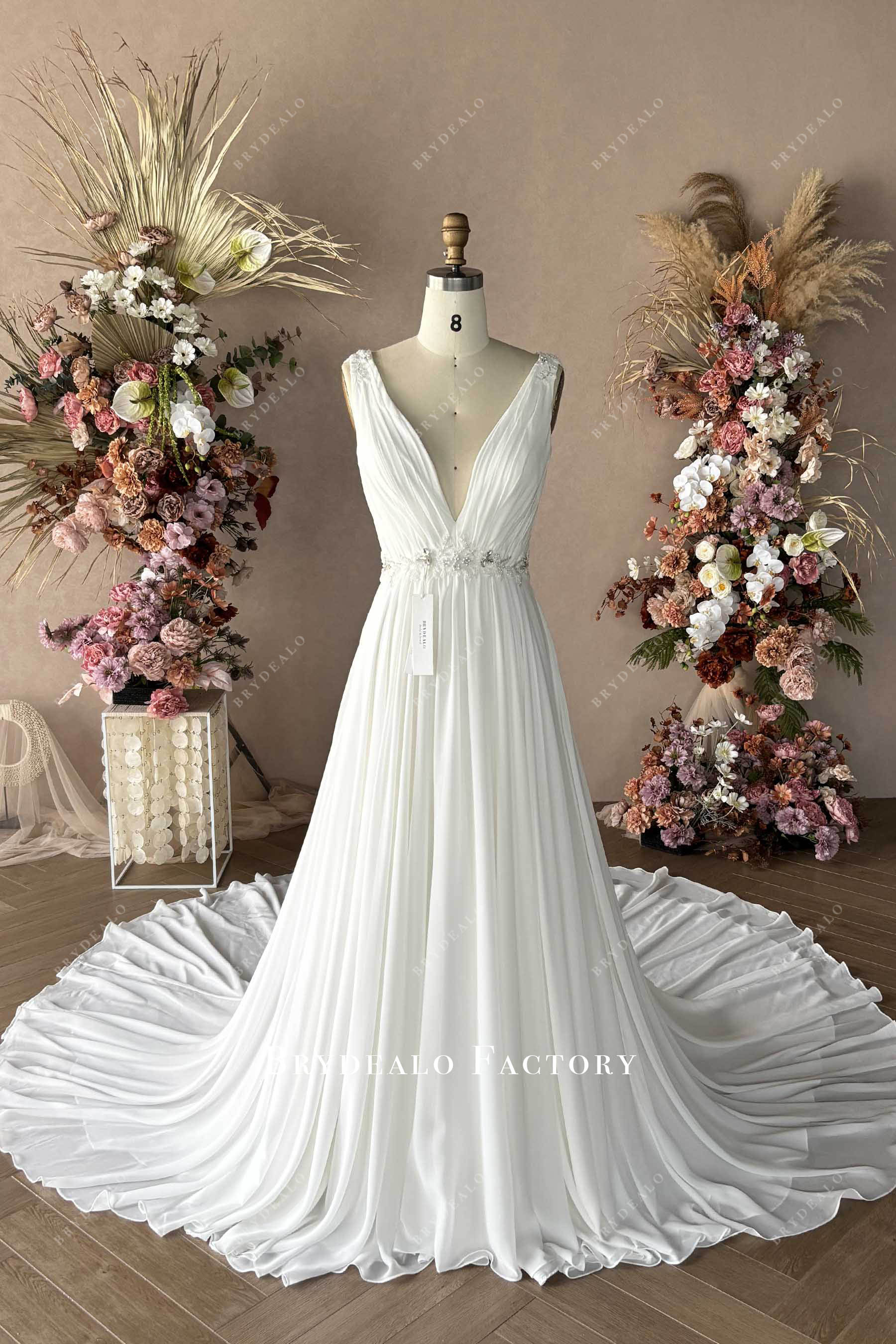 Sleeveless Chiffon A-line Boho Bridal Gown