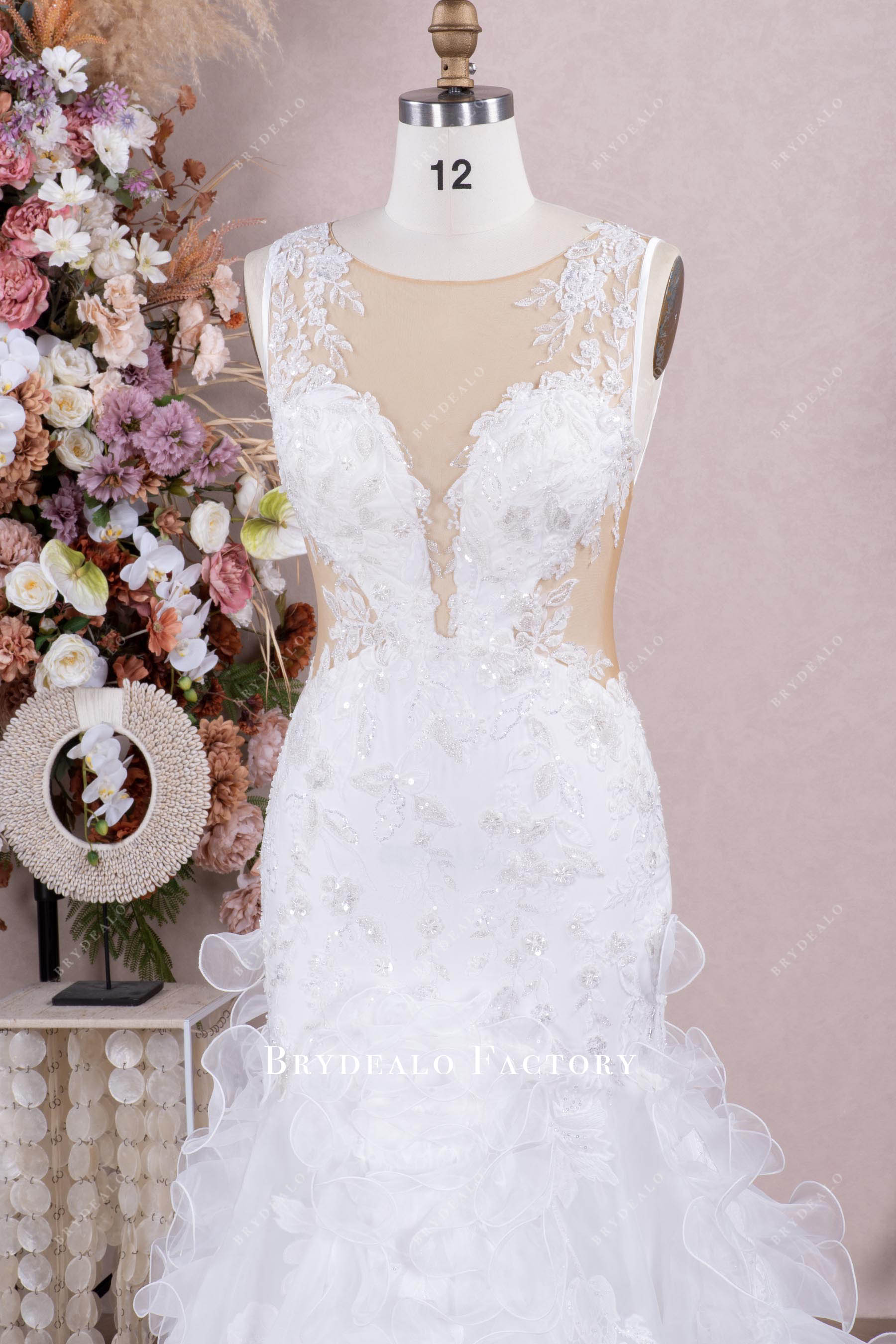 sleeveless cutout lace destination wedding dress