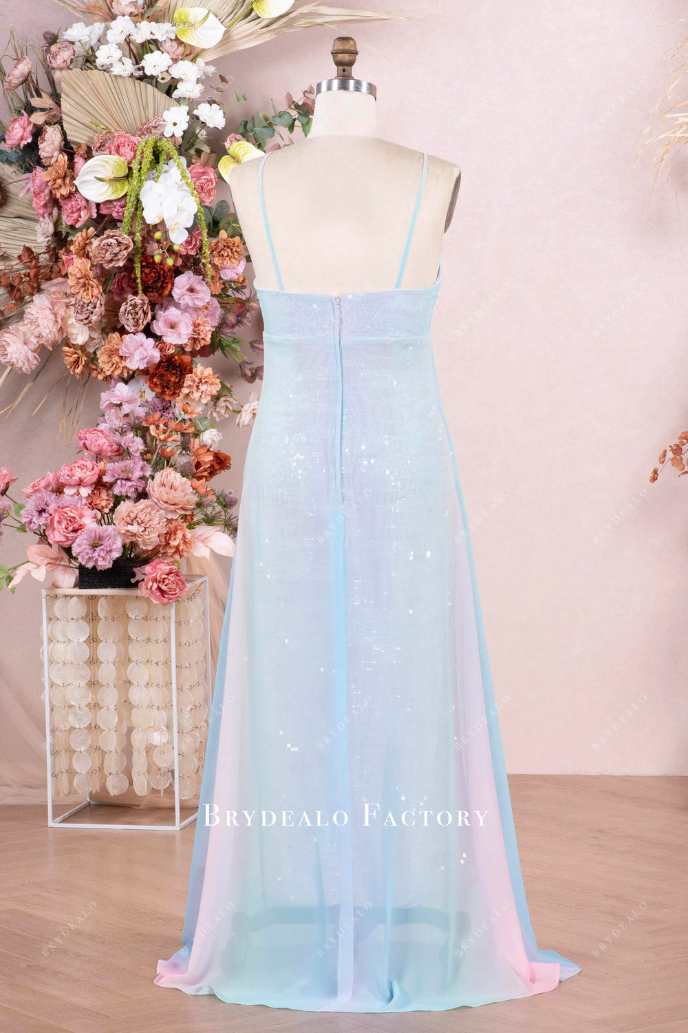 Full Skit Chiffon Bridesmaid Dress with Y Neck Stormy