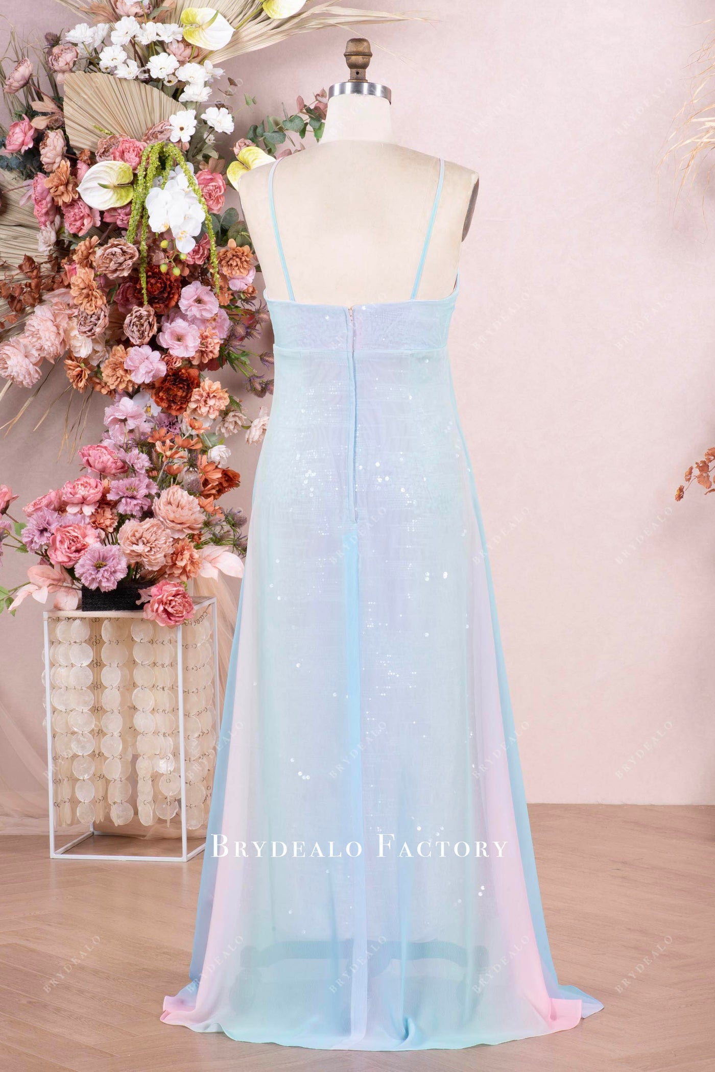 Fairytale High Low Halter Straps Ombre Chiffon Orange Prom Dresses Evening Dress With Beads C1770