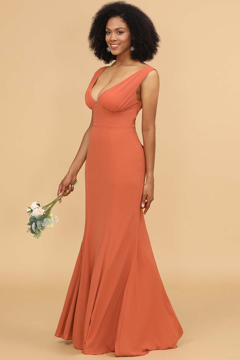 Tangerine Jersey Sleeveless Fit and Flare Evening Prom Bridesmaid Dress