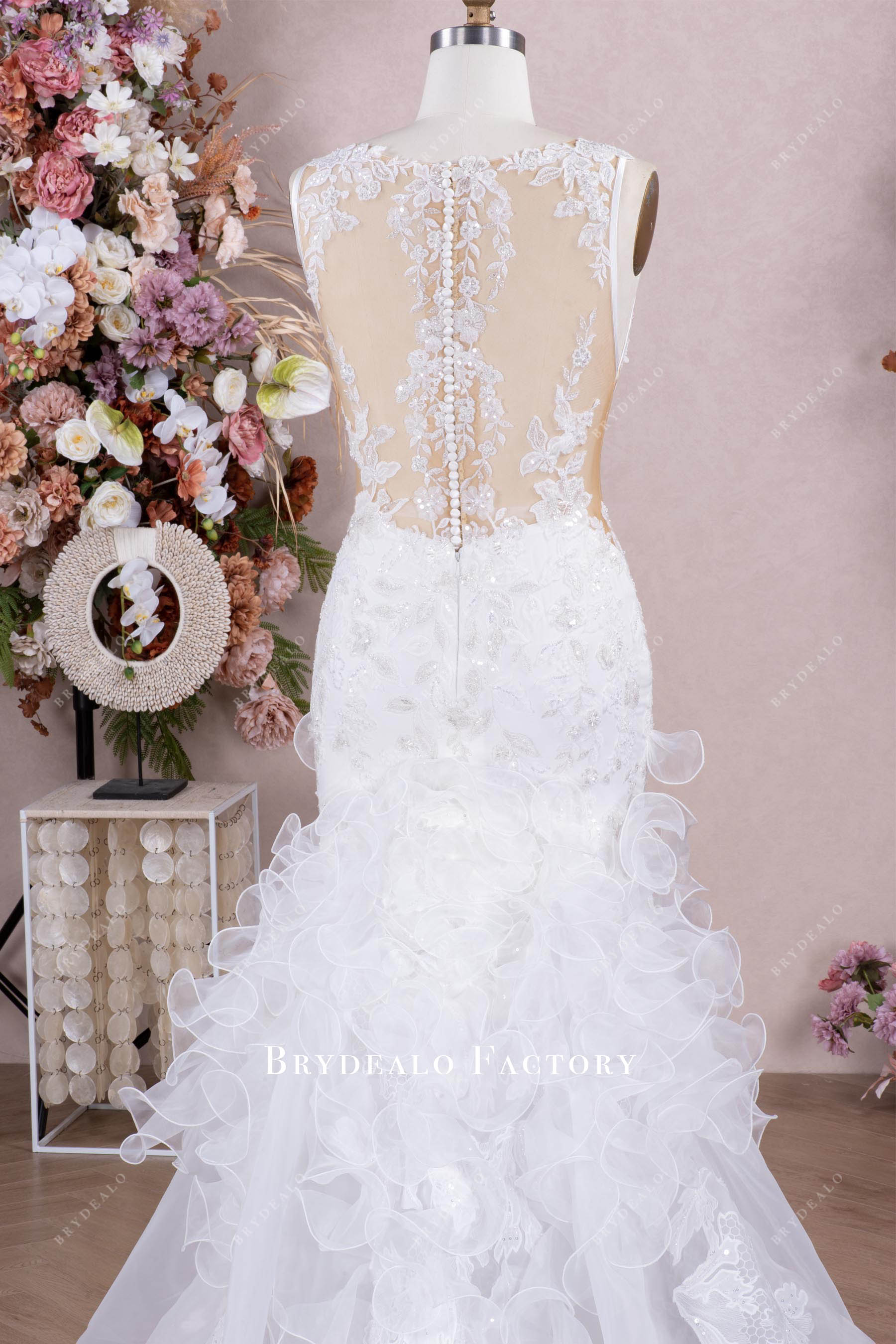 sleeveless illusion back spring fall bridal gown