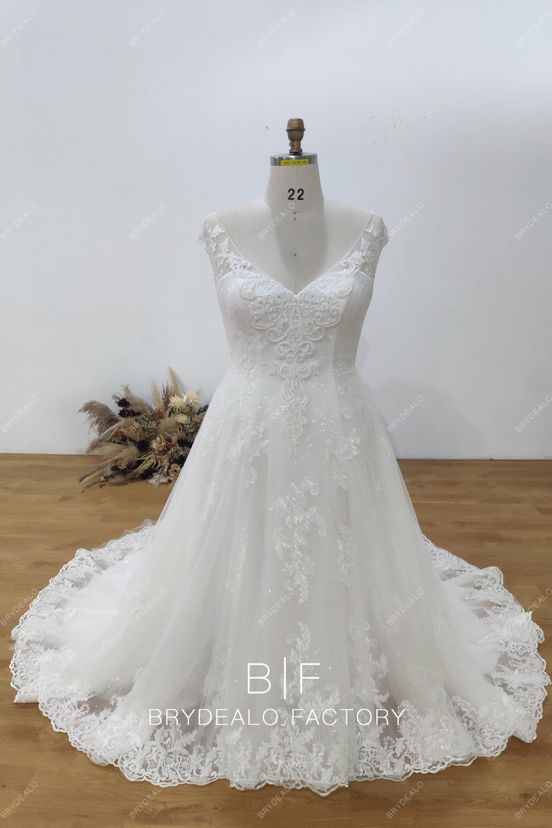 Plus Size Designer Lace Glitter Ball Gown Wedding Dress