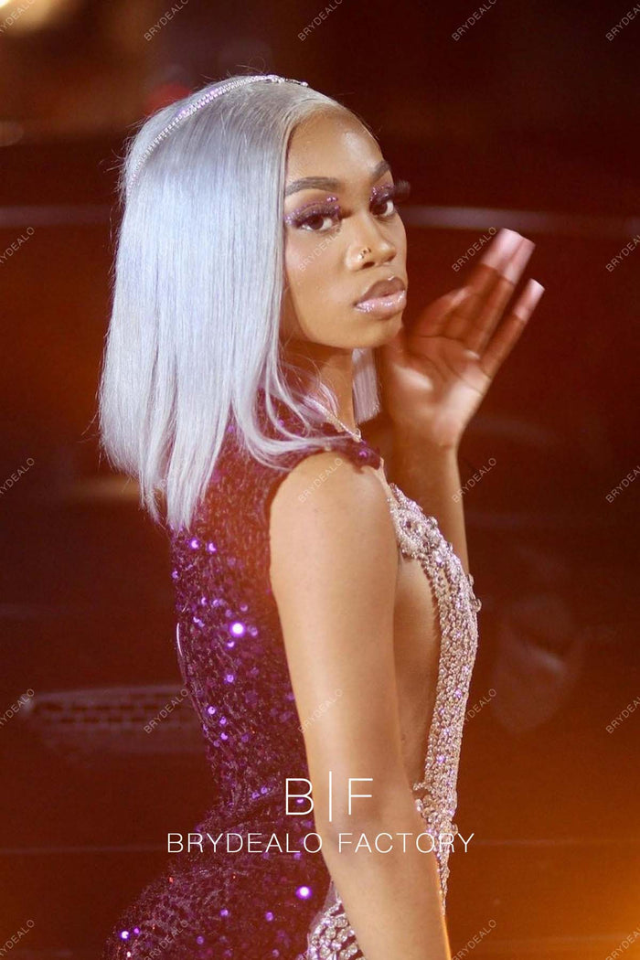 Shinning purple mermaid prom dress with train