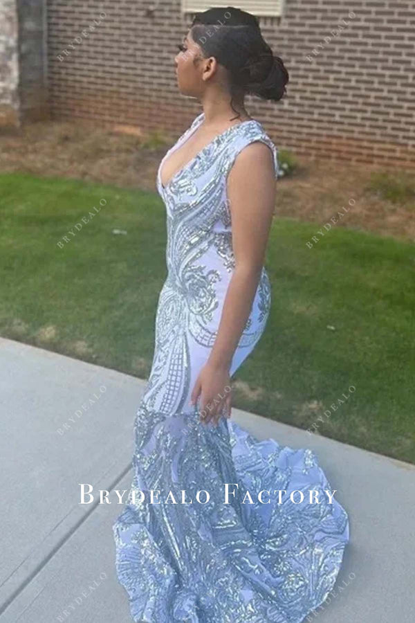 Silver Long Sleeve Sequin Trumpet Mermaid Prom Dress