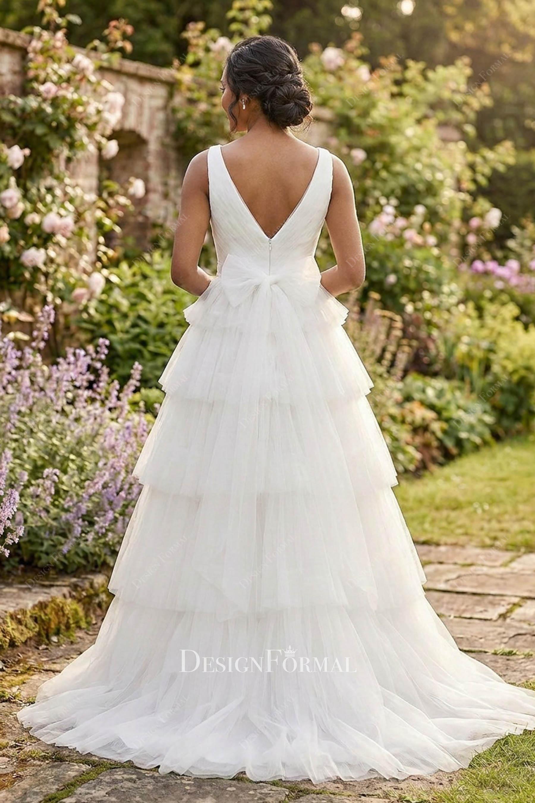 sleeveless tiered bridal dress