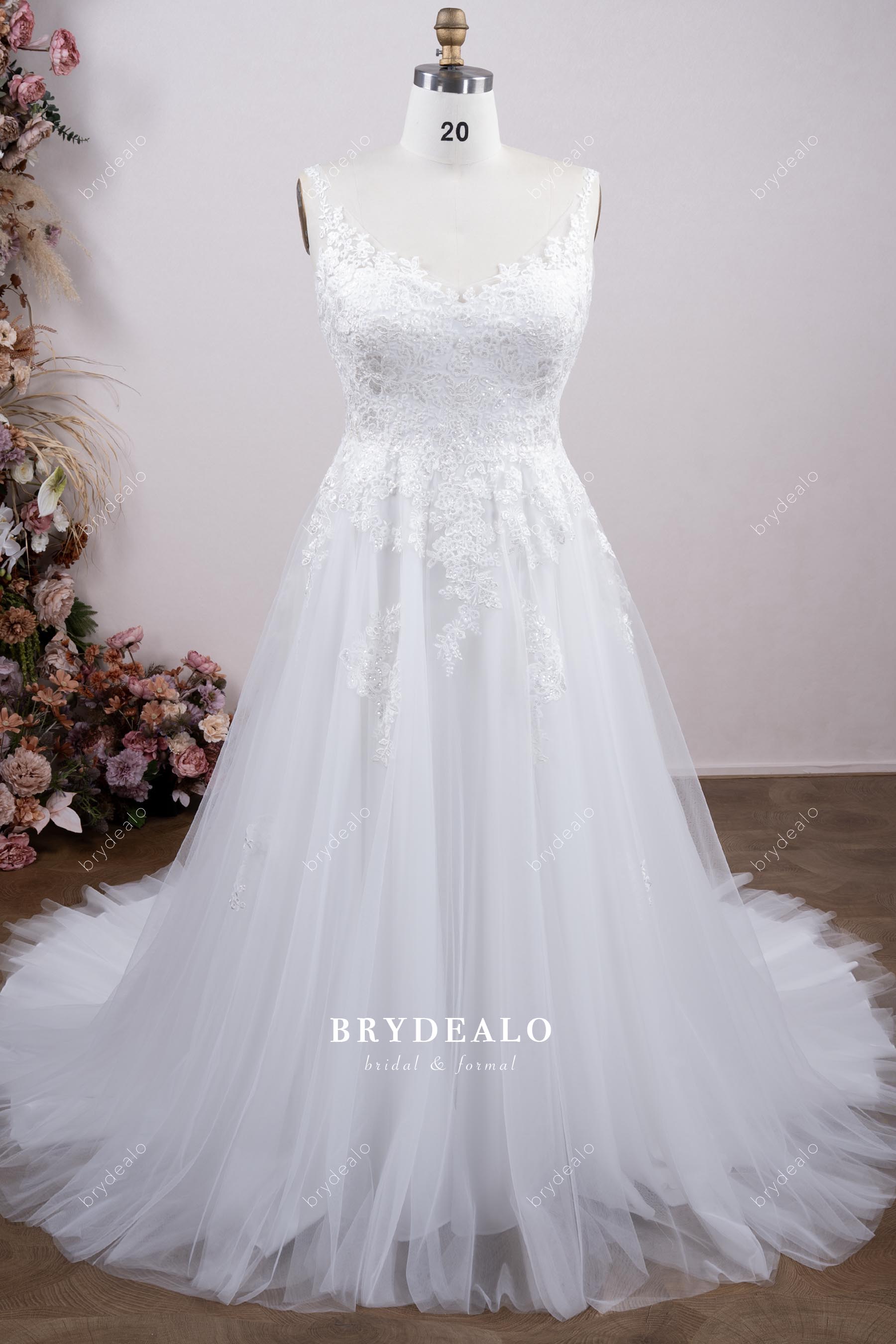 sleeveless tulle v neck wedding dress