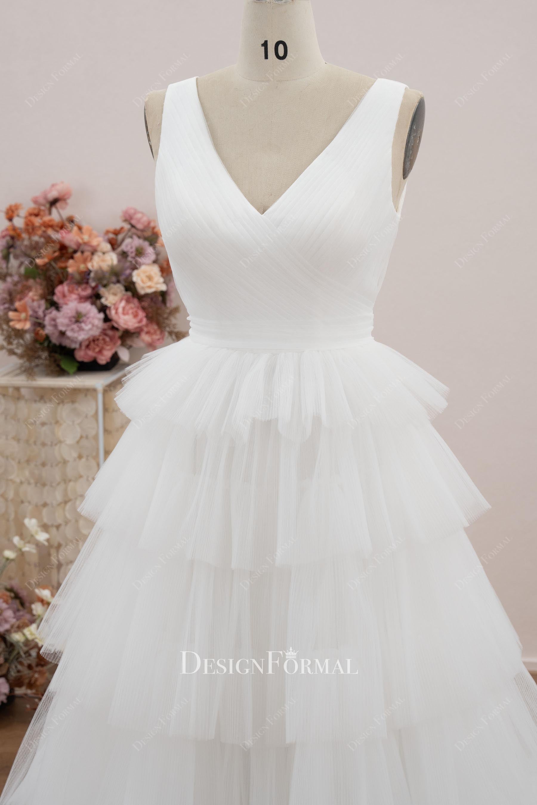 sleeveless v neck wedding dress
