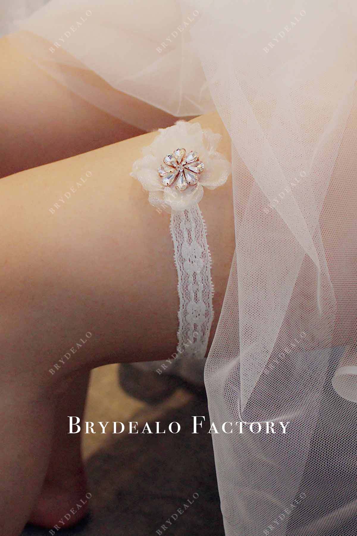 slip on lace flower bridal garter