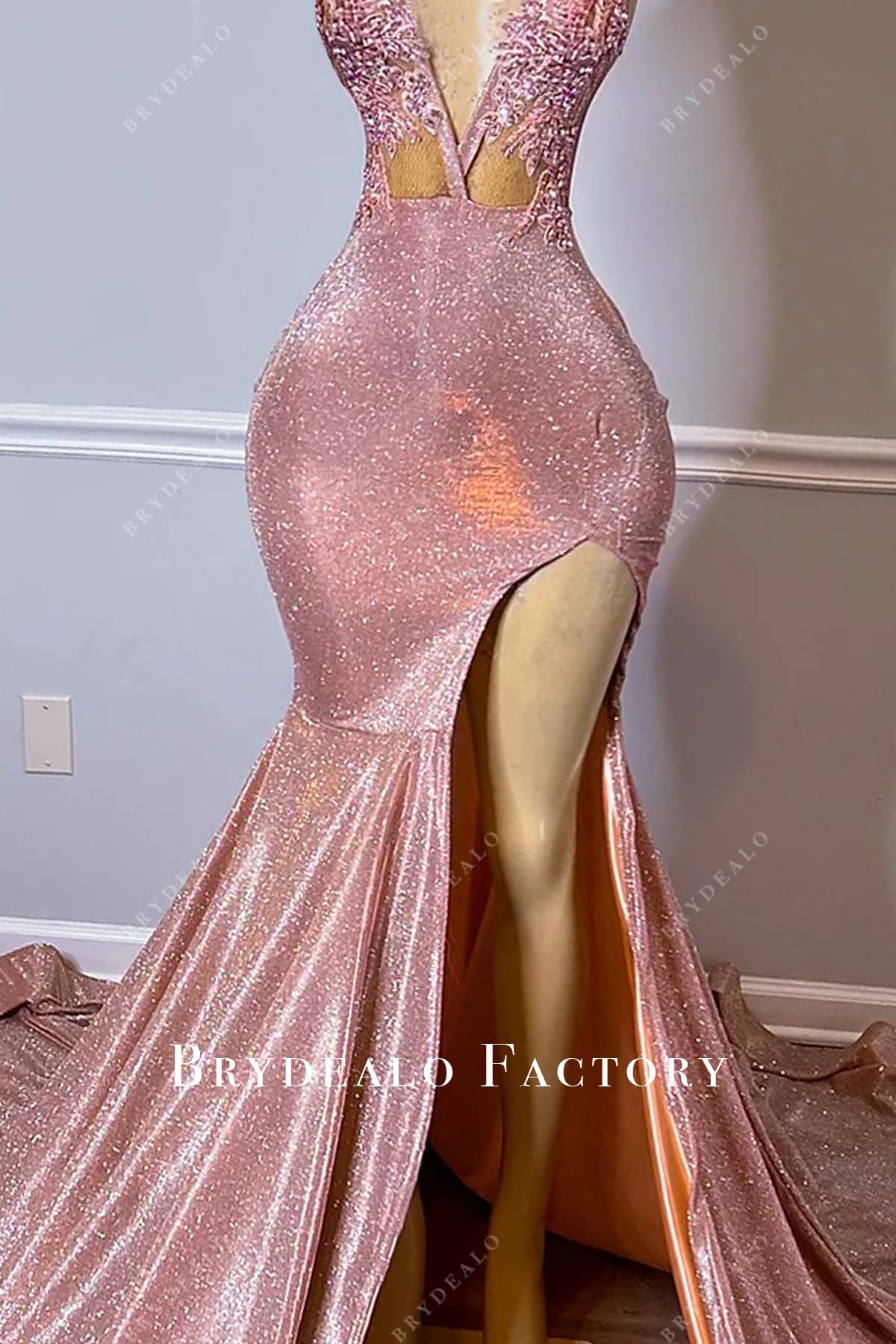 sexy slit mermaid shimmery prom gown