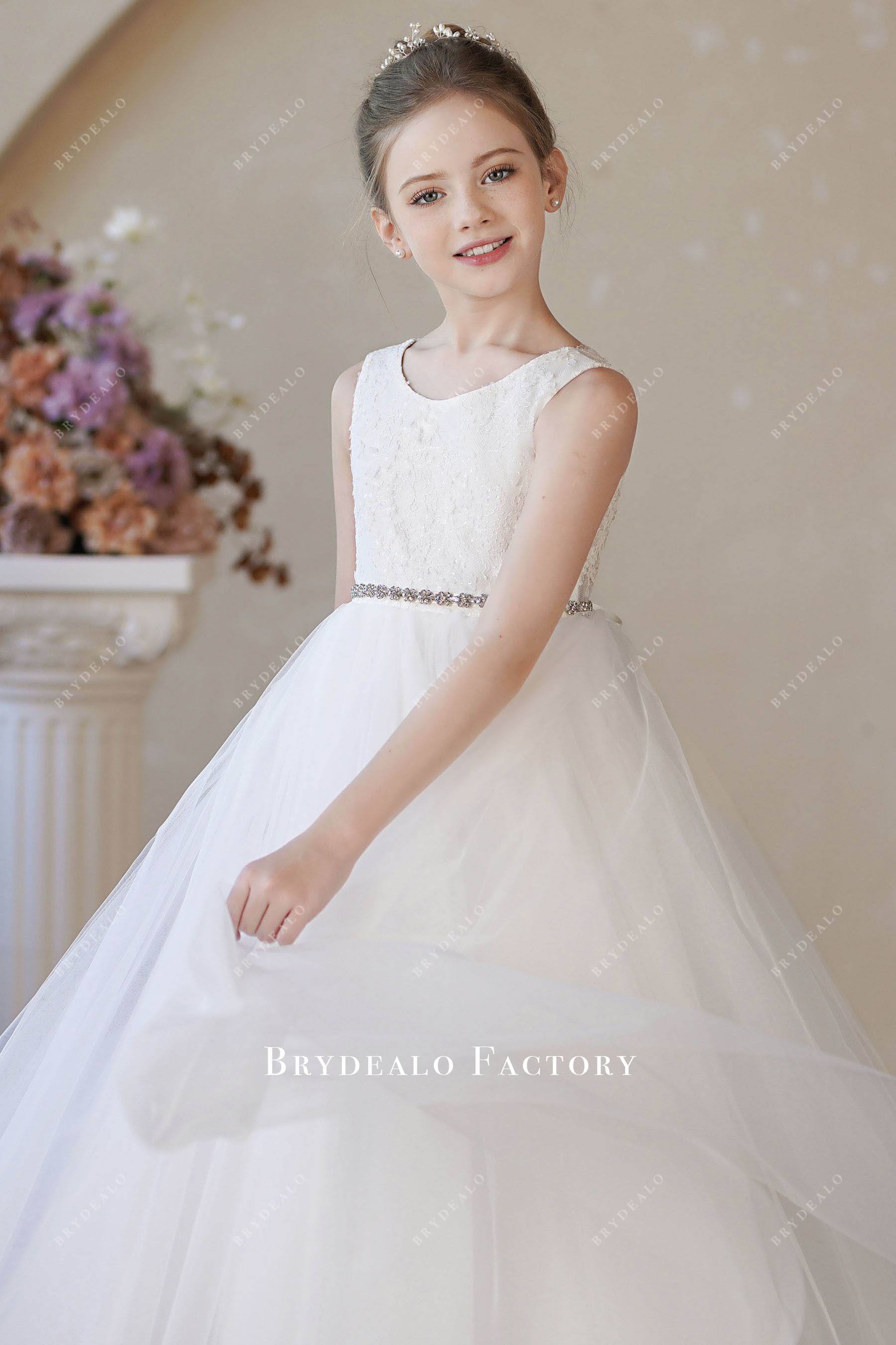 soft lace tulle flower girl dress