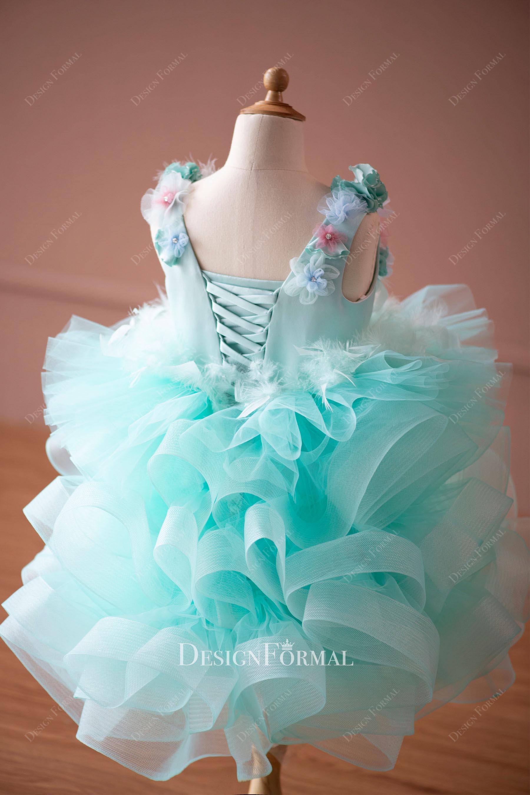spa green lace up back flower girl dress
