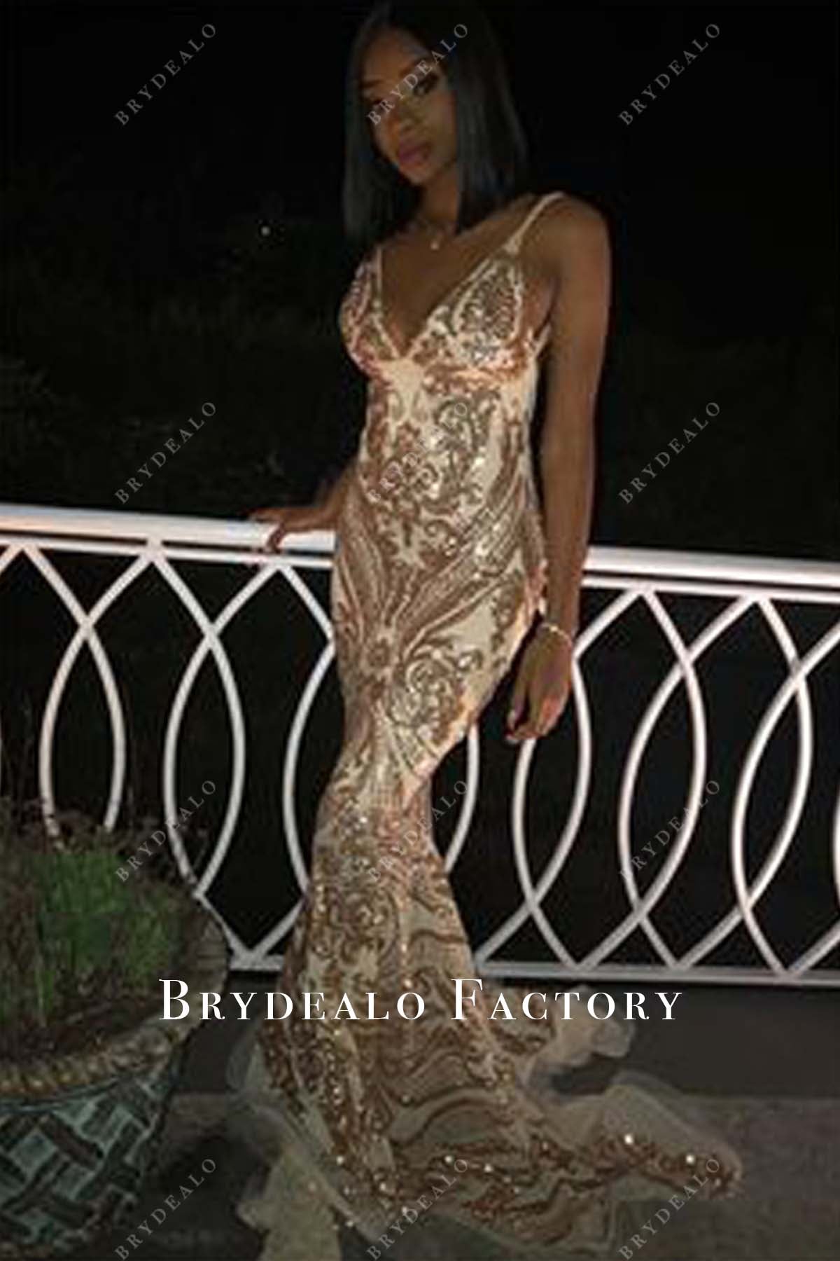 Gold Sequin Sleeveless Mermaid Prom Dress
