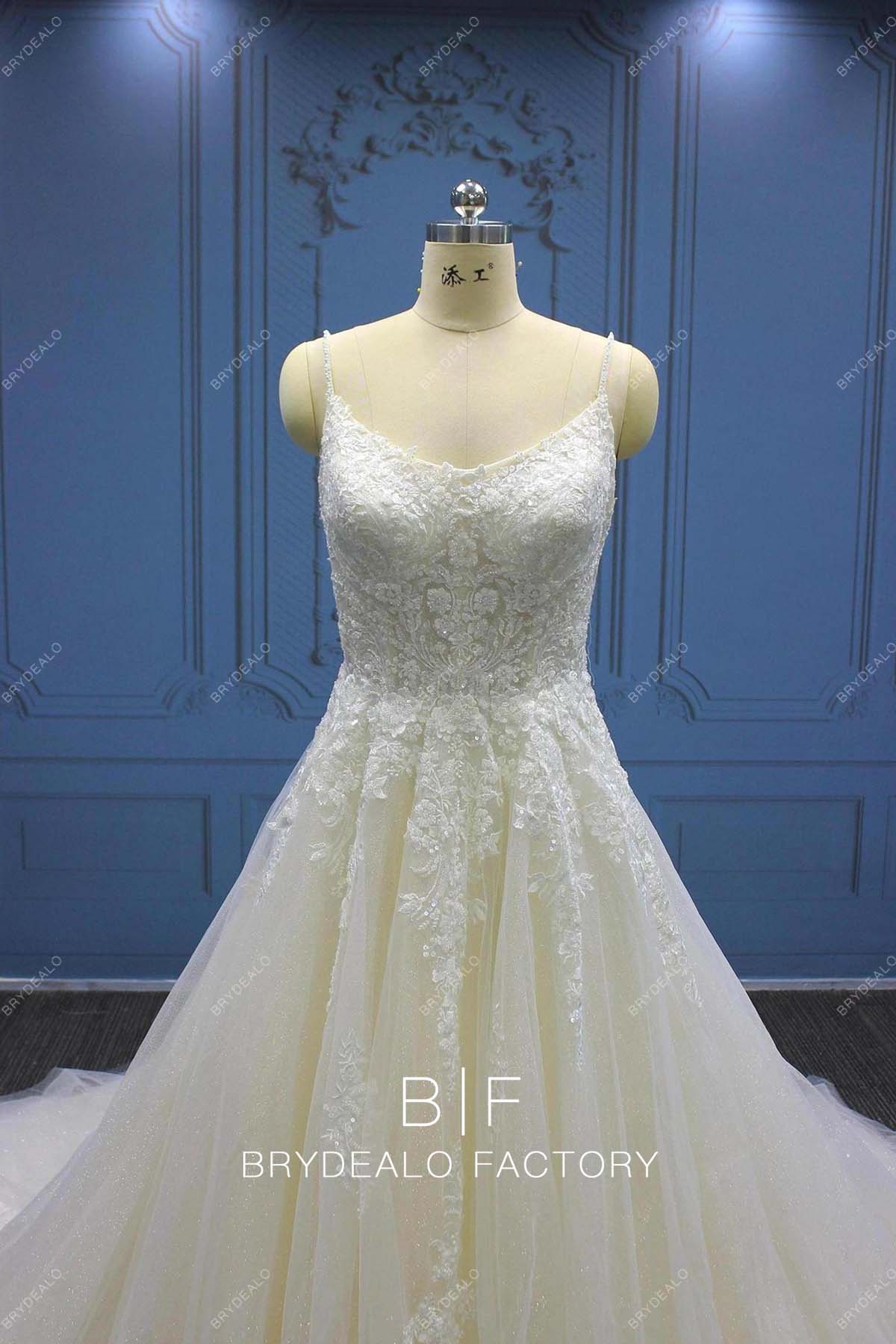 spaghetti straps lace sleeveless bridal dress
