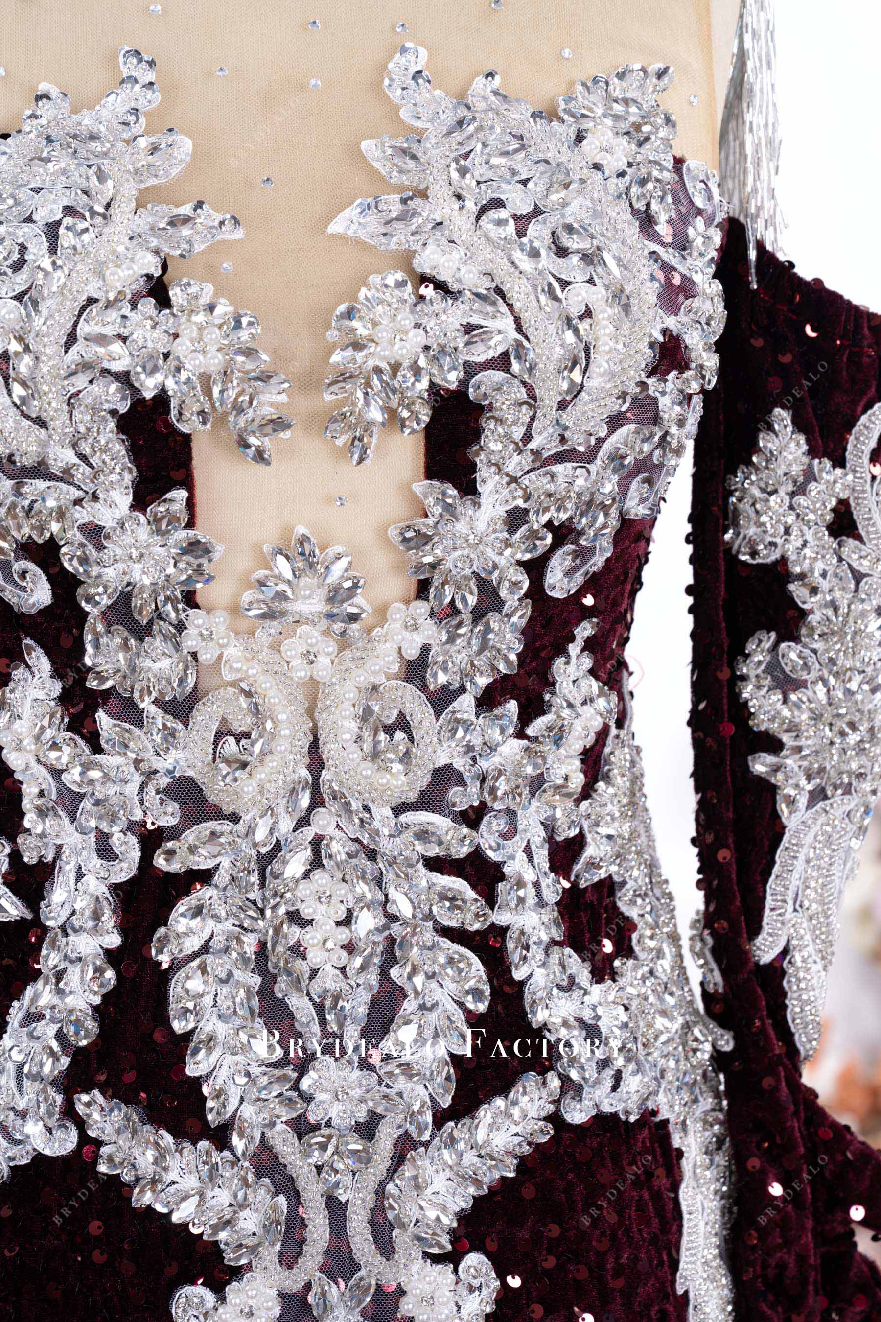 sparkly crystals burgundy sequin prom dress