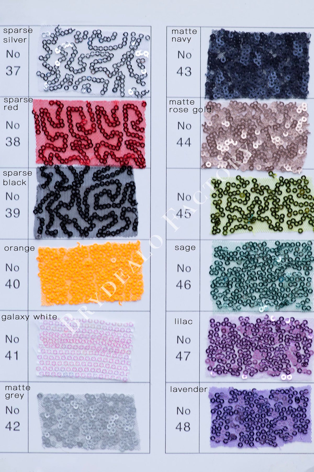 Sparkly 3mm Sequin Fabric Color Chart