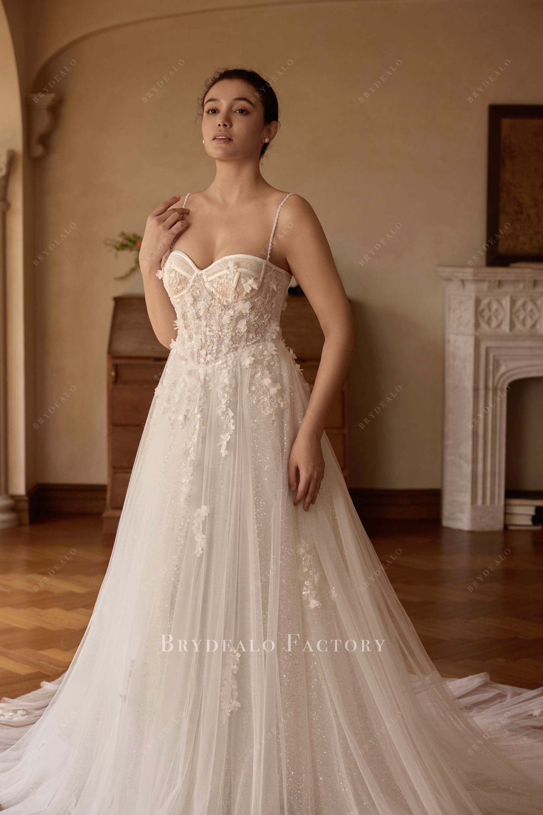 sparkly beaded straps corset bridal wedding dress