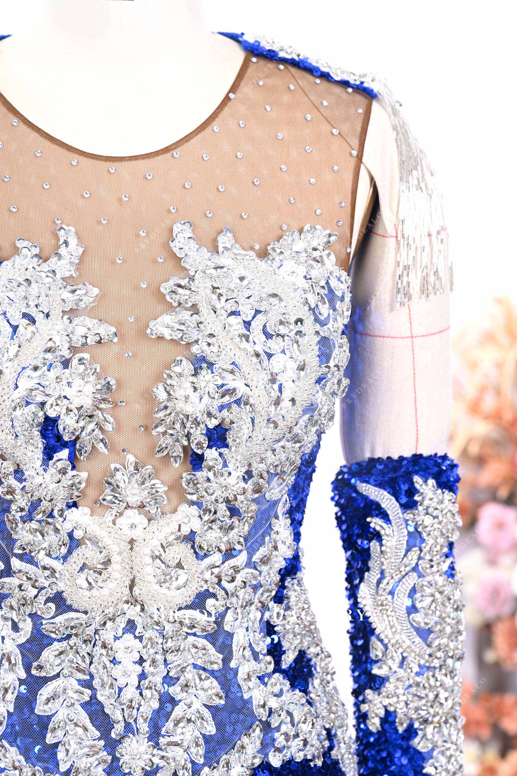 sparkly crystals sheer neck formal gown