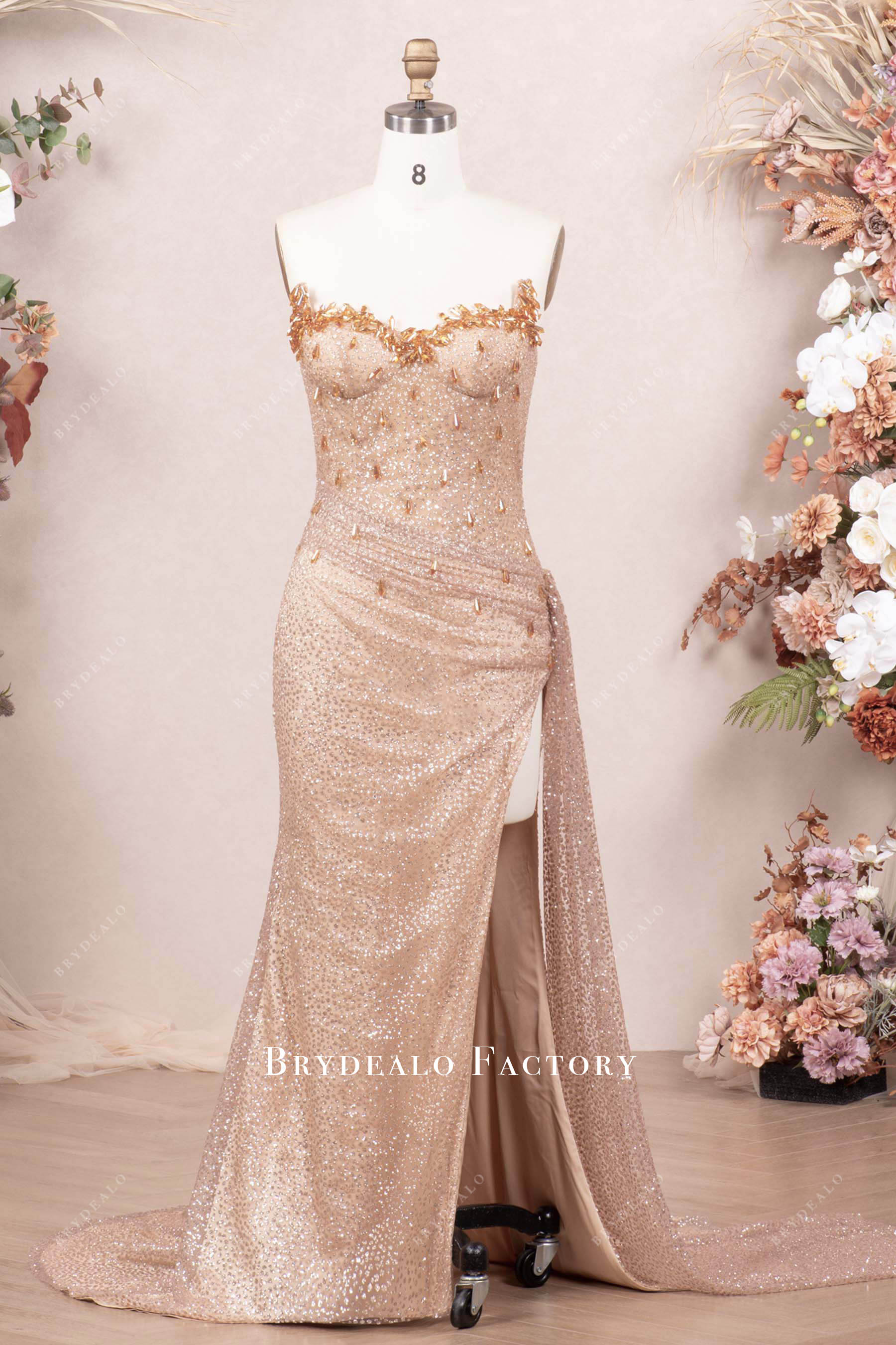 sparkly glitter slit prom dress