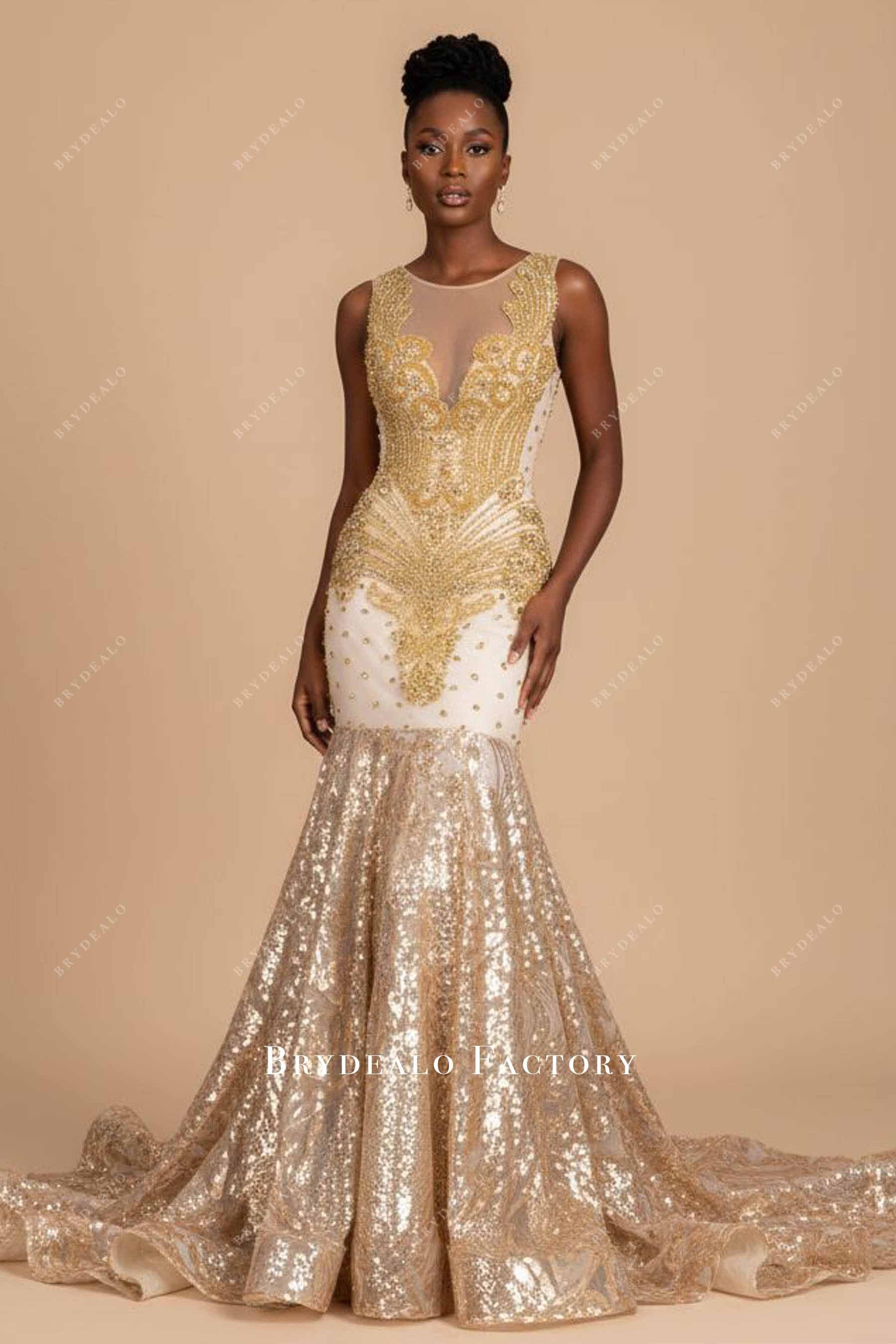 sparkly gold mermaid sequin prom dress