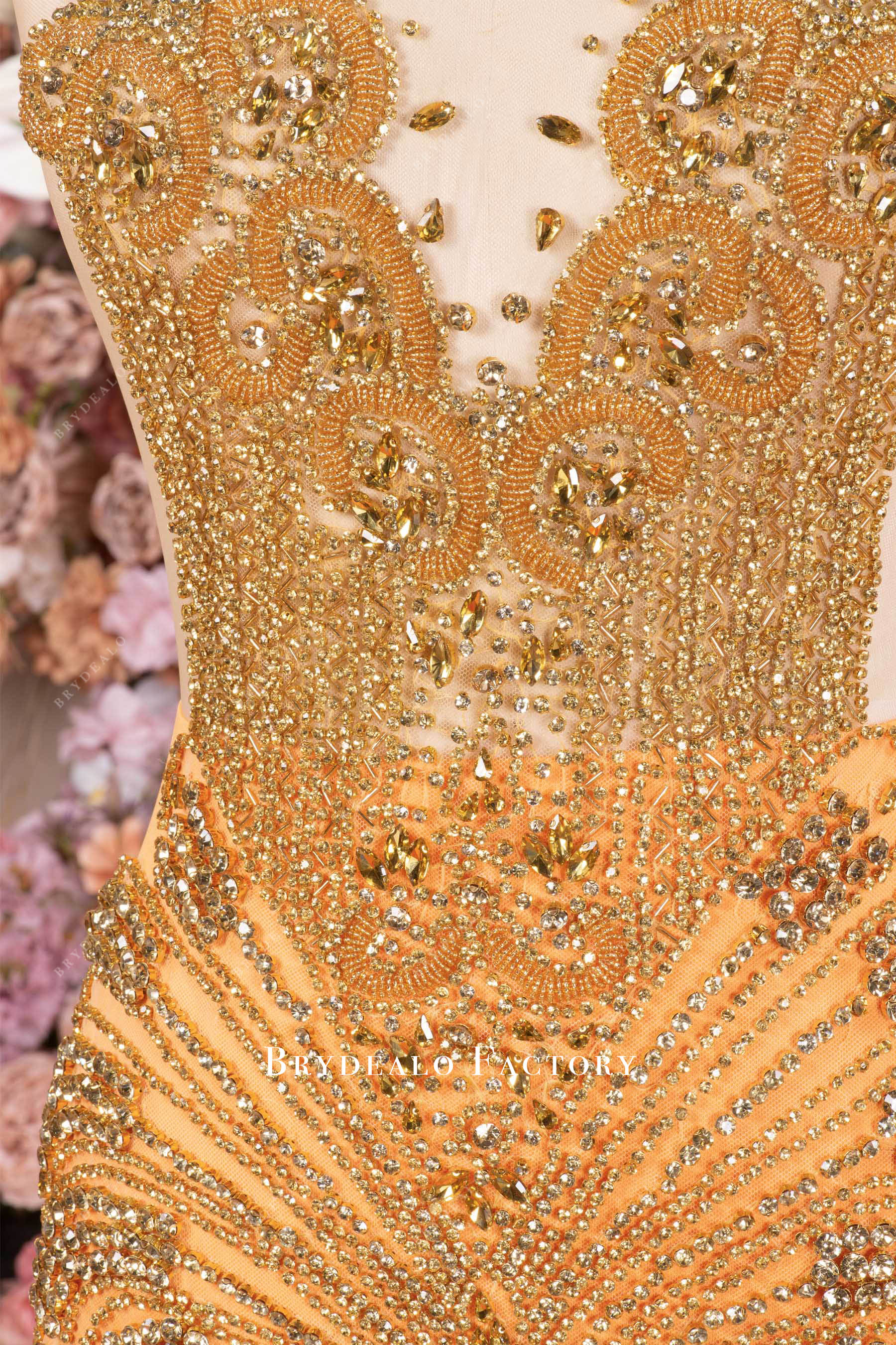 sparkly gold rhinestone prom dress
