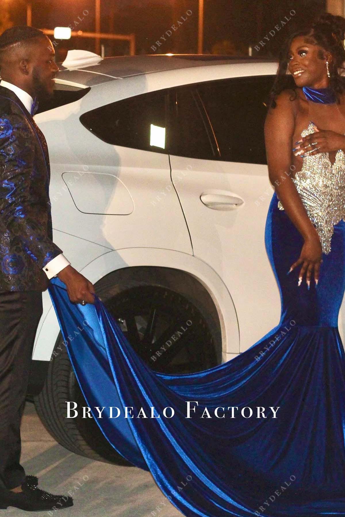 sparkly halter trumpet prom dress