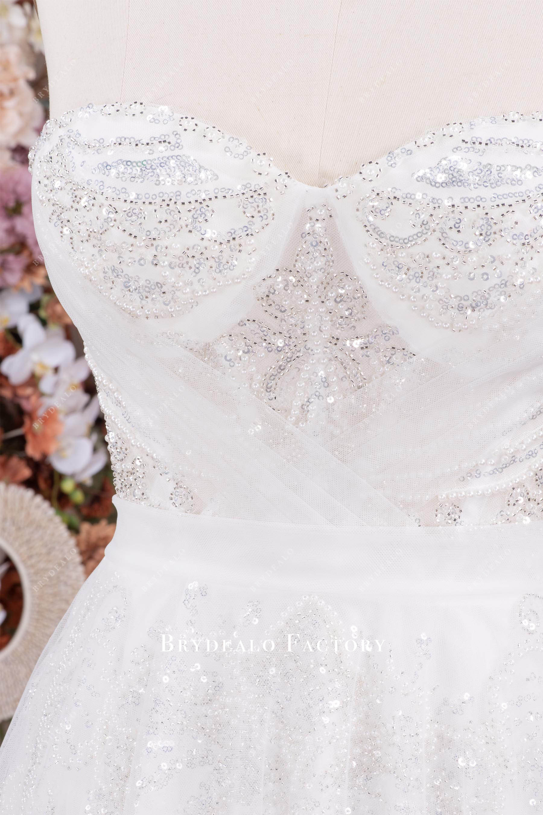 sparkly lace sweetheart neck illusion corset wedding dress