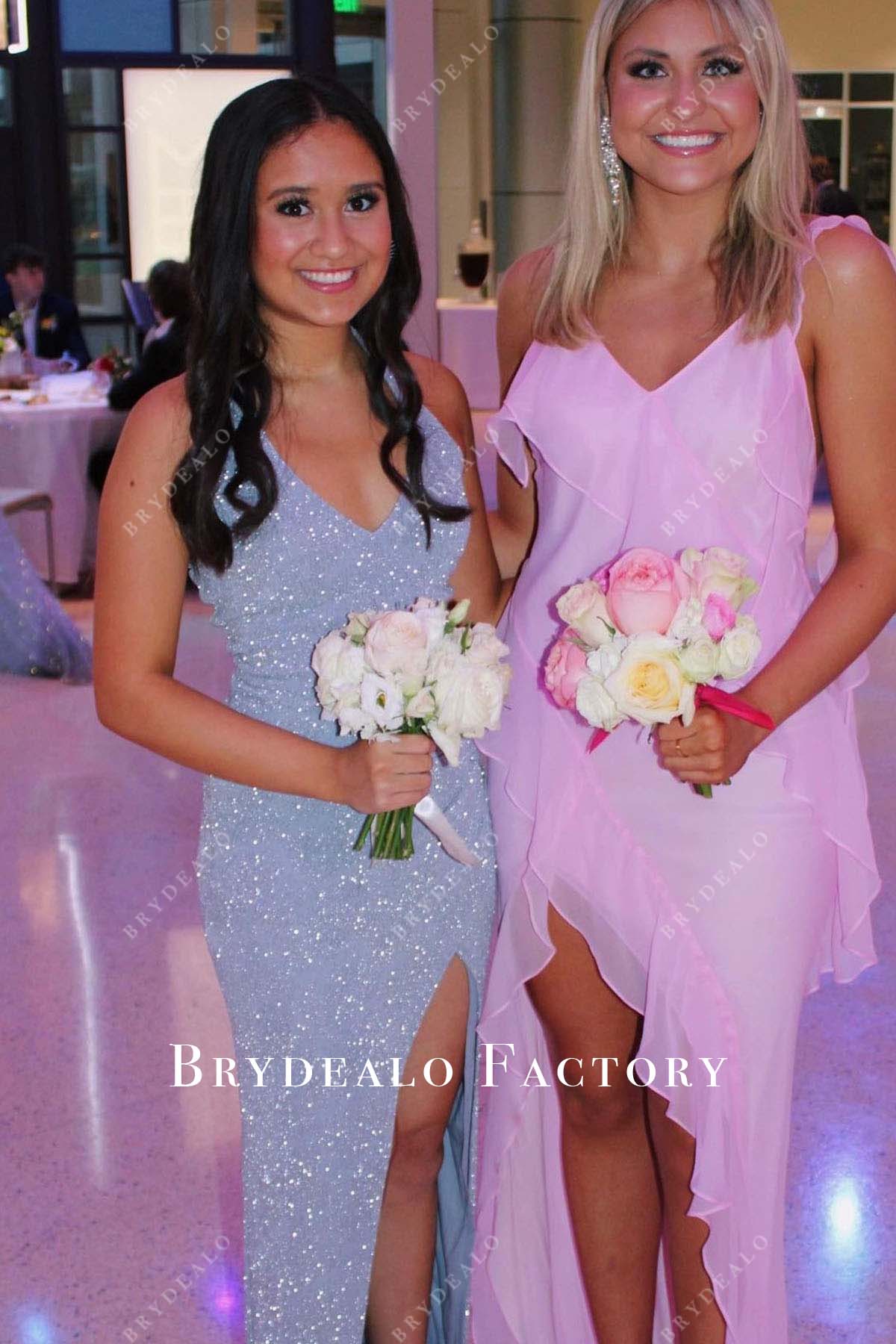 sparkly lavender slit homecoming dress