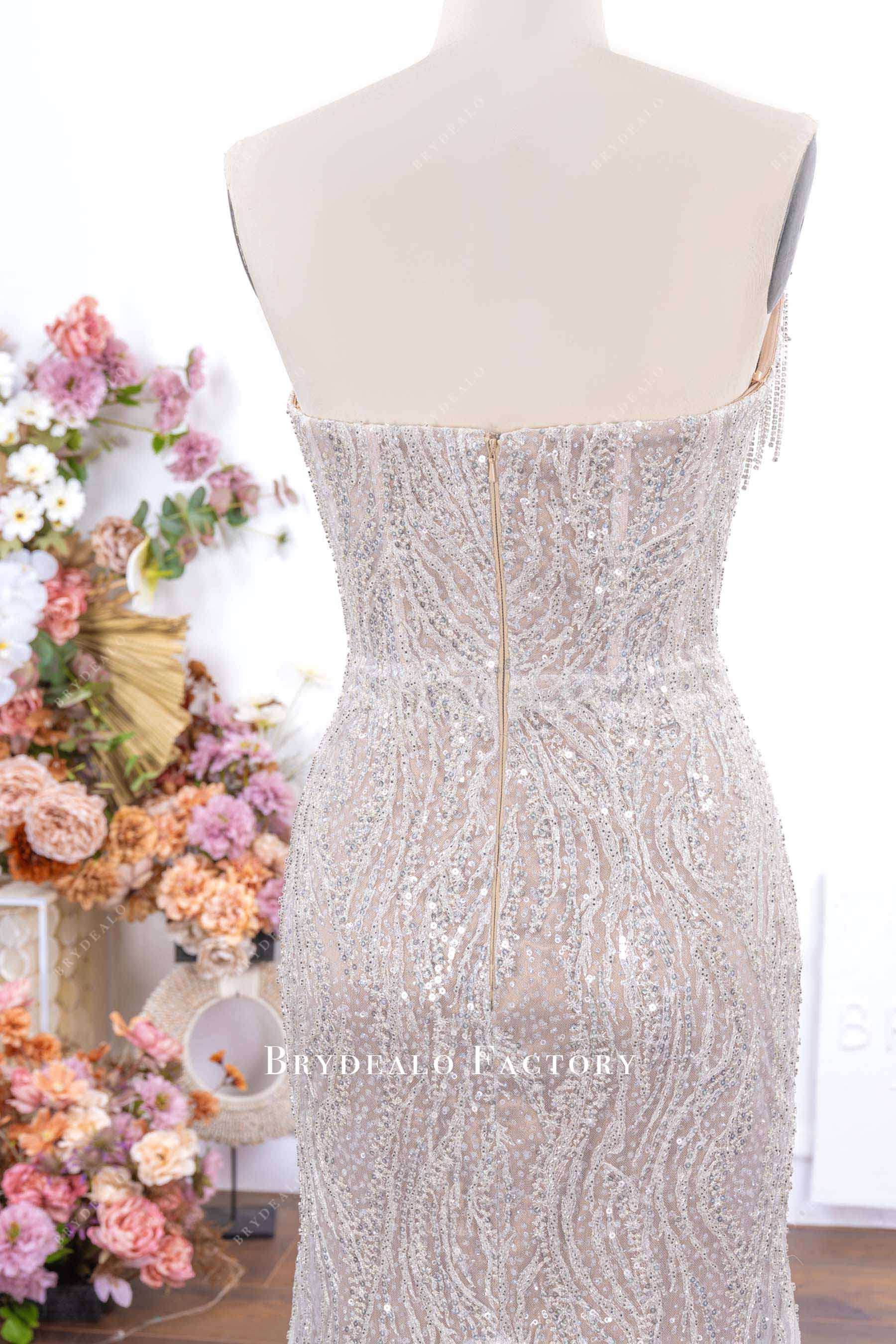 sparkly nude strapless backless prom dress