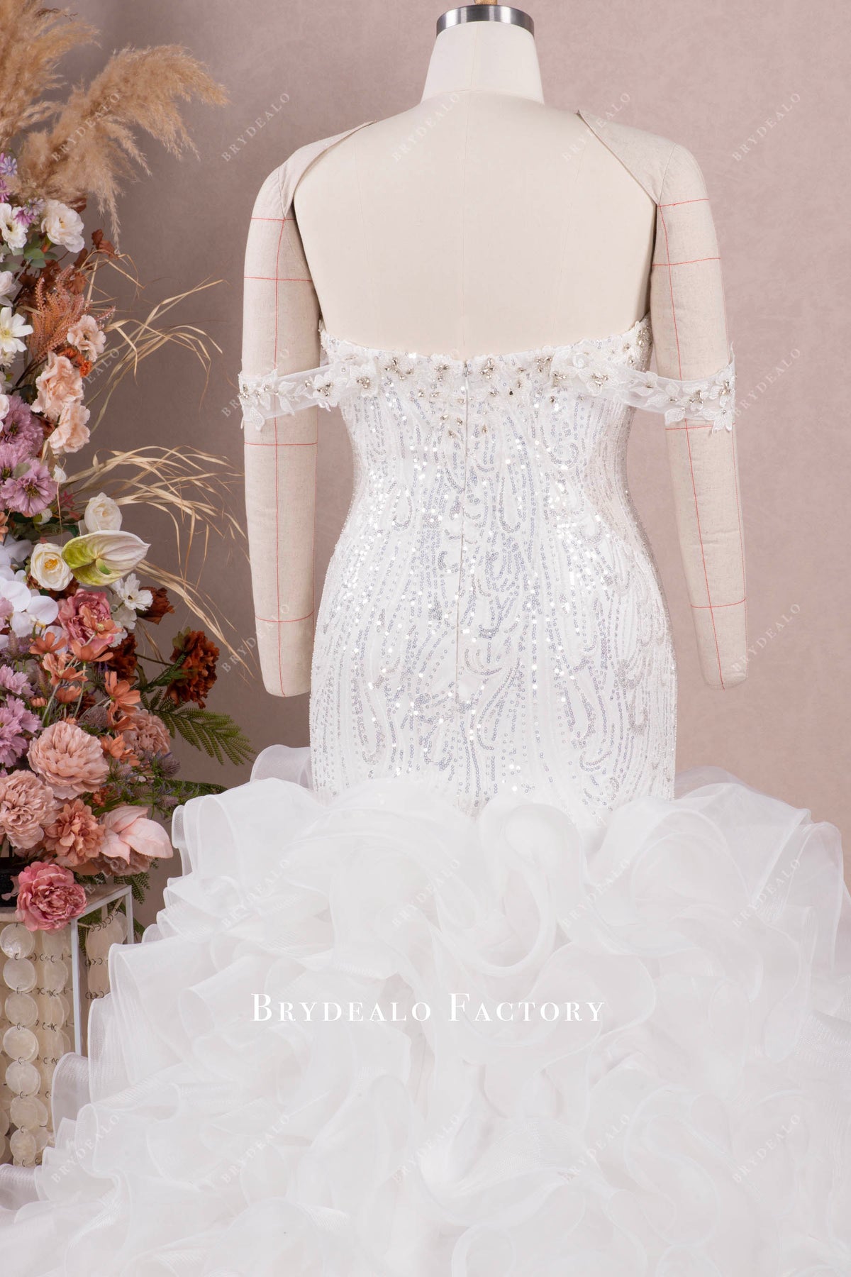 Plus Size Beaded Lace Off Shoulder Ruffled Organza Trumpet Bridal Dress Plus Size Beaded Lace Off Shoulder Ruffled Organza Trumpet Bridal Dress