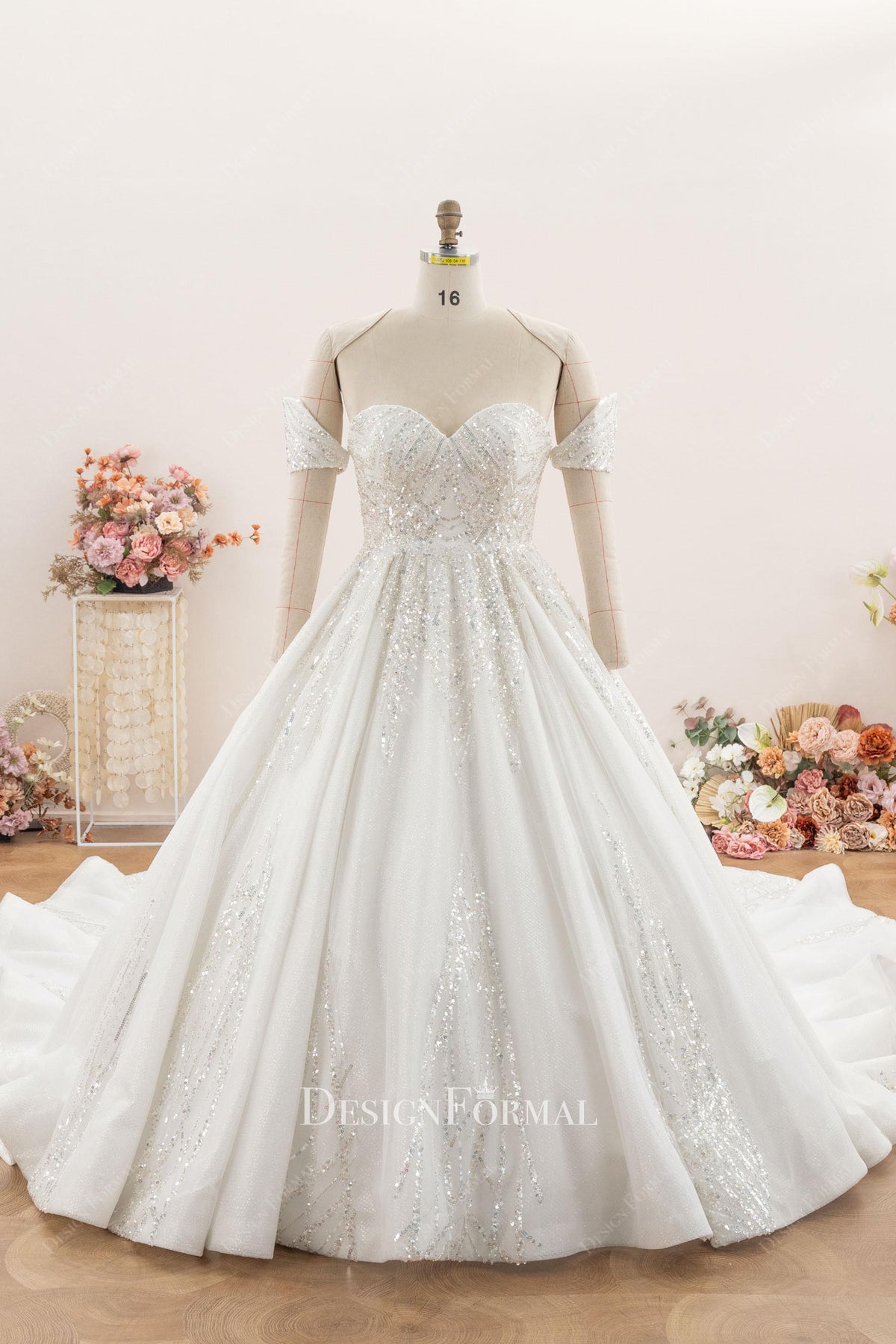 sparkly off the shoulder wedding ballgown
