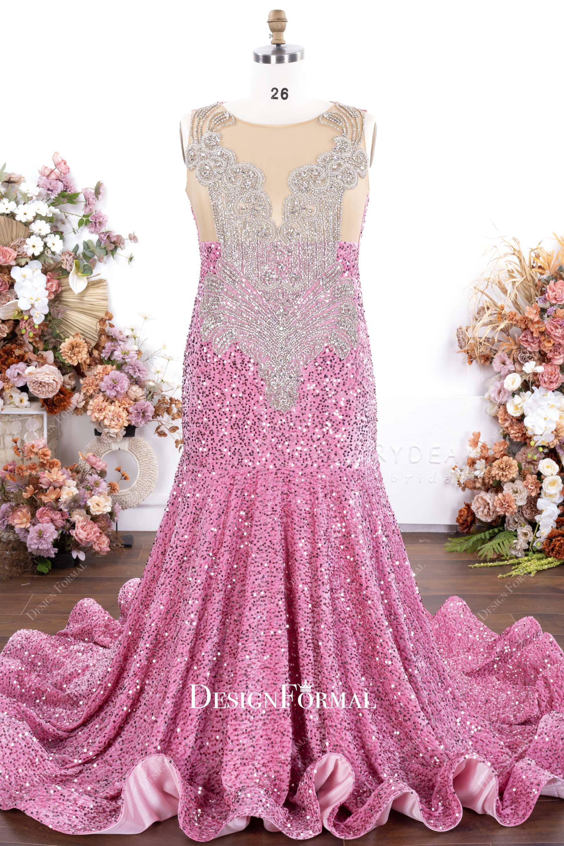 sparkly pink sequin plus size prom dress