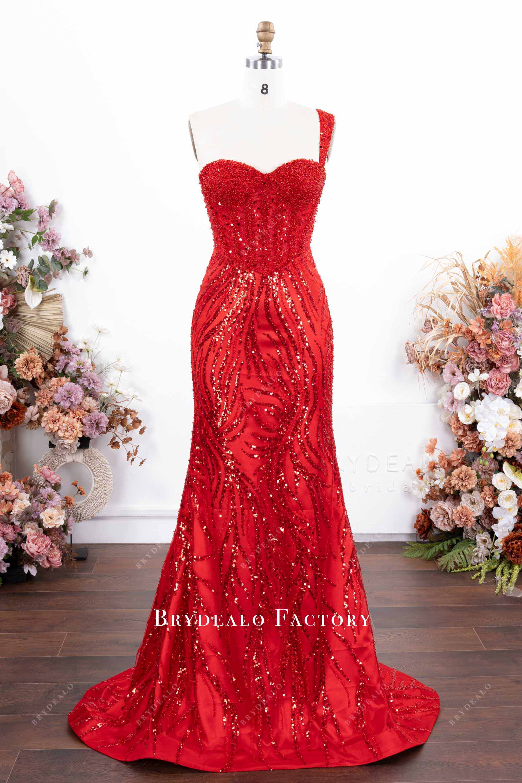 sparkly red lace mermaid prom dress