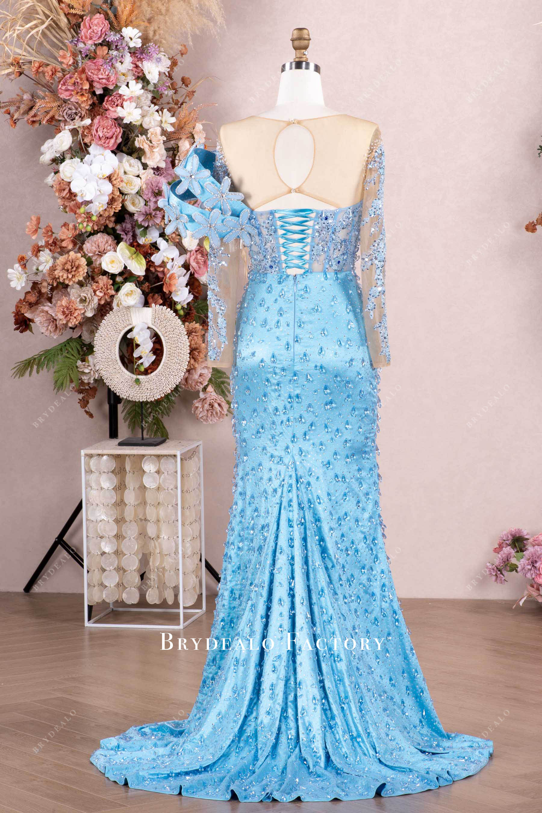 sparkly rhinestone flowers mermaid pageant gown