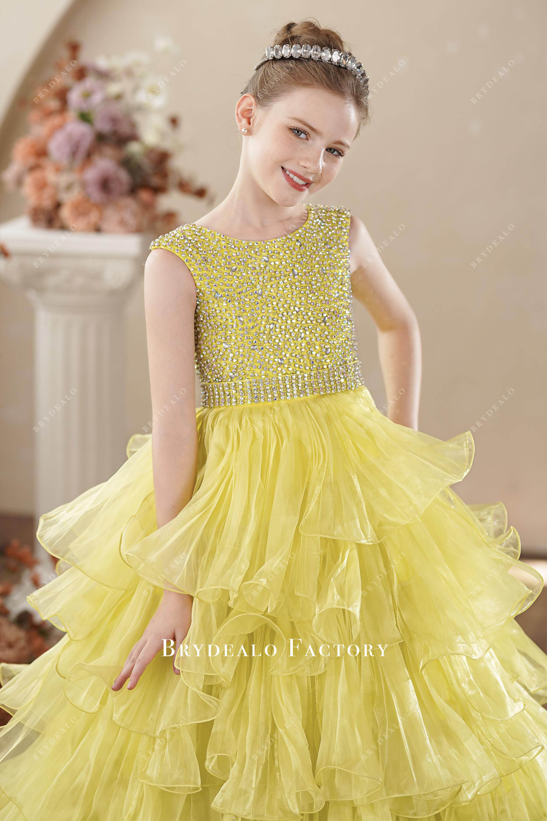 sparkly rhinestone sleeveless kids formal party gown