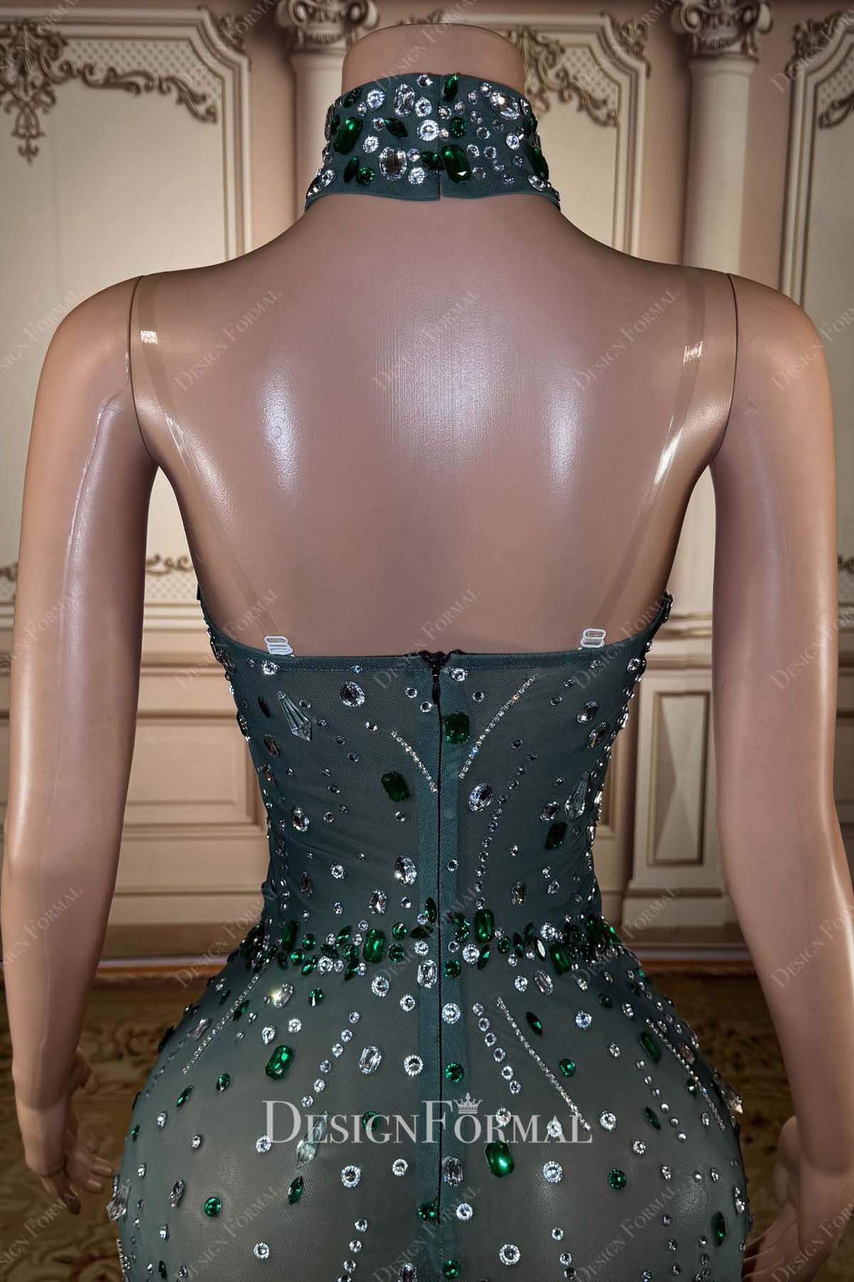sparkly rhinestones backless prom dress
