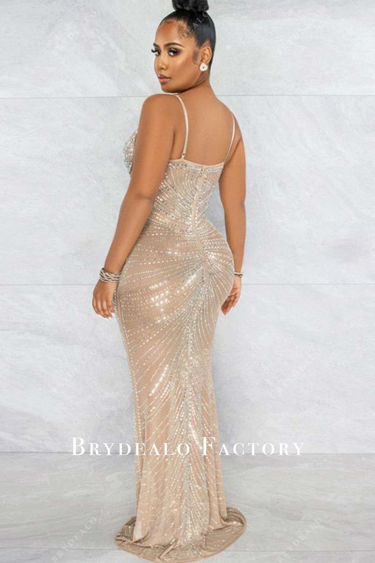 sparkly rhinestones fit and flare prom dress