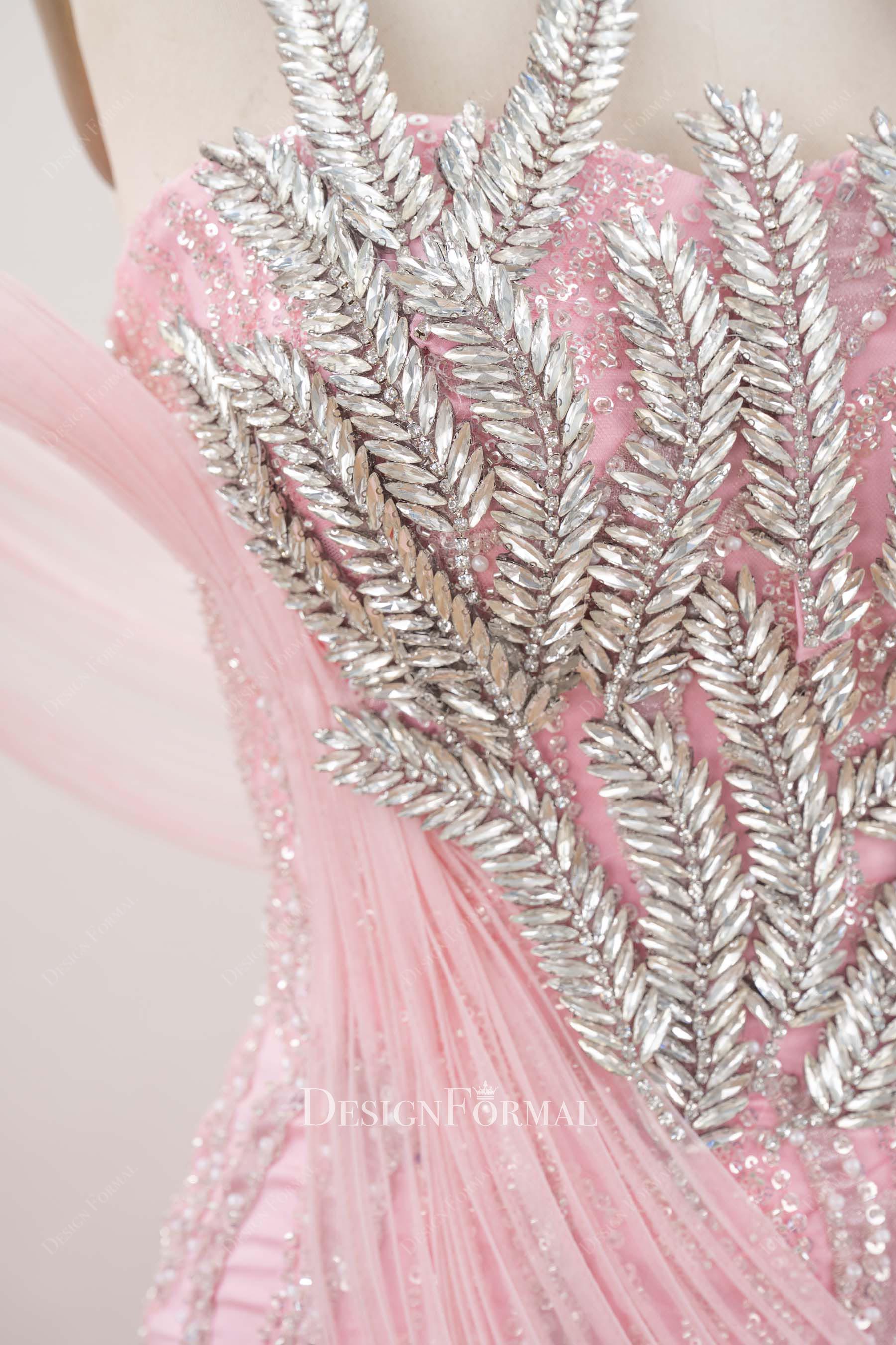 sparkly rhinestones pink prom dress