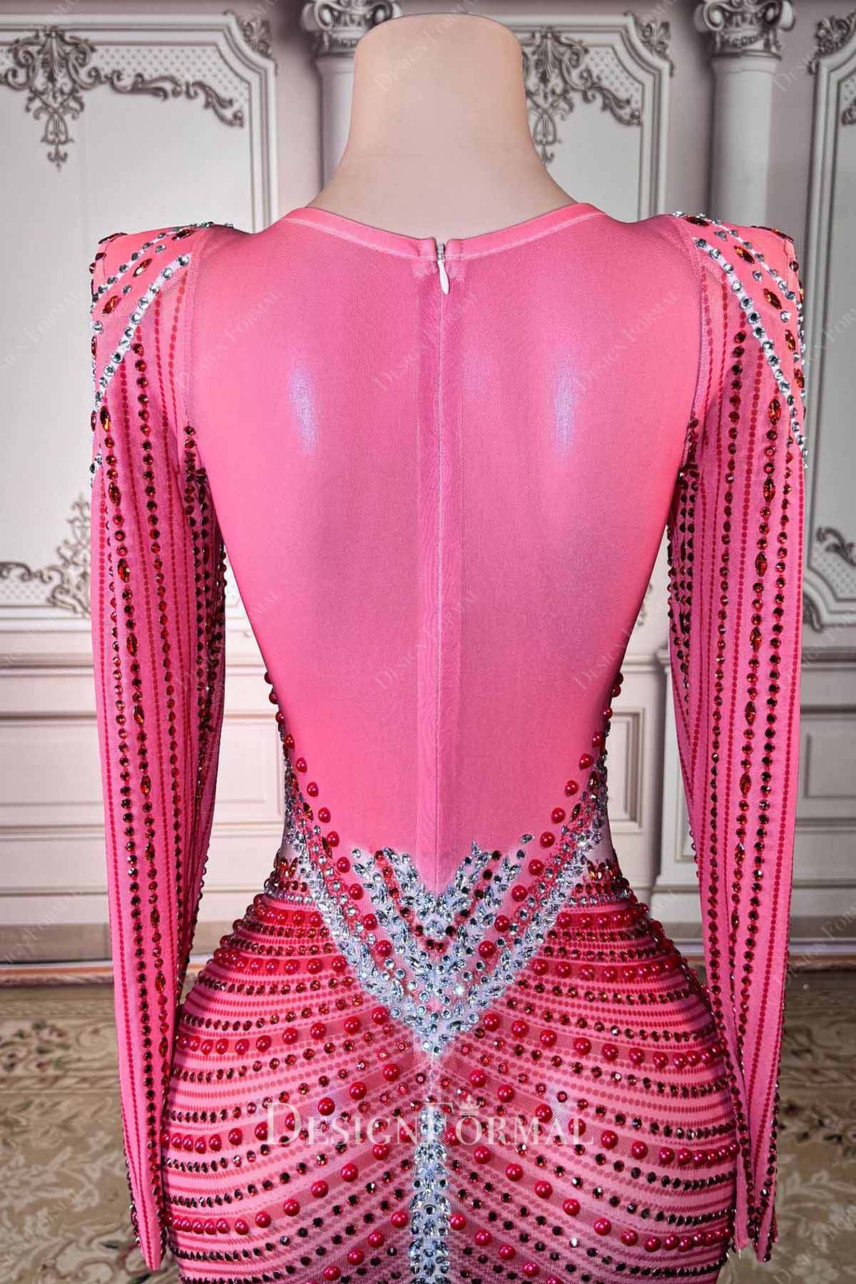 sparkly rhinestones pink prom dress