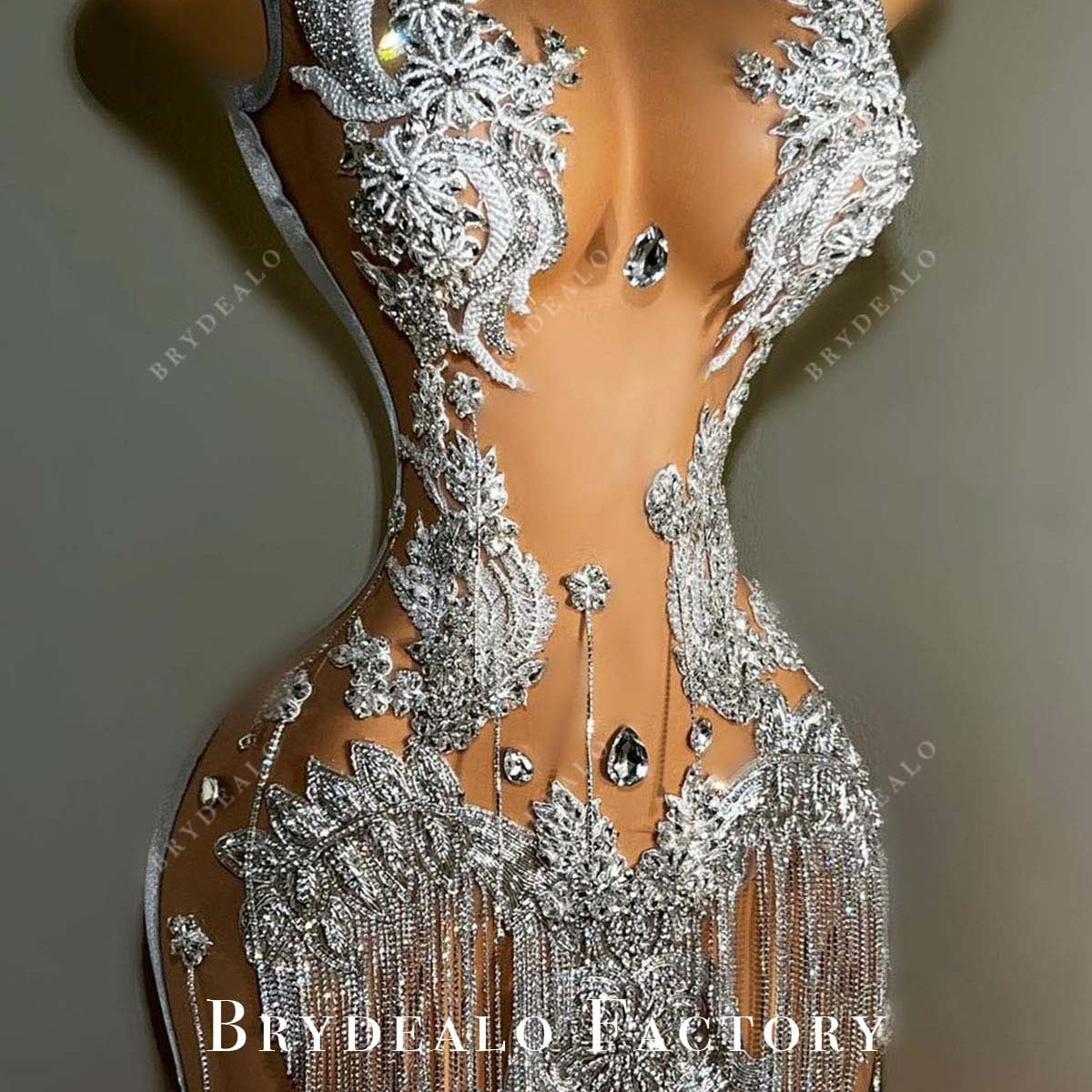 knee length dresses for ladies Sparkly Rhinestones Sleeveless Silver Sheer Mini Cocktail Prom Dress