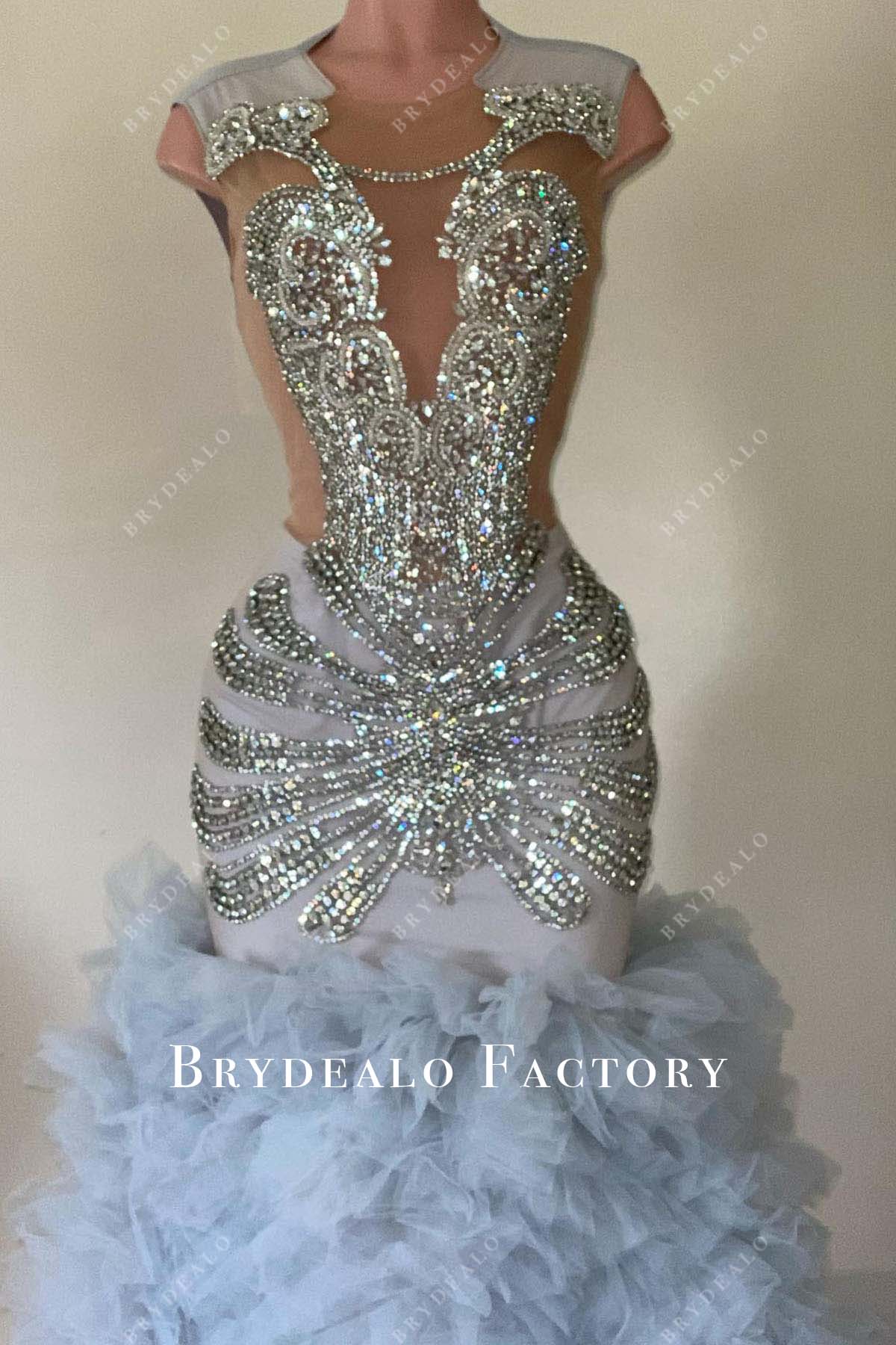 sparkly rhinestones silver prom dress