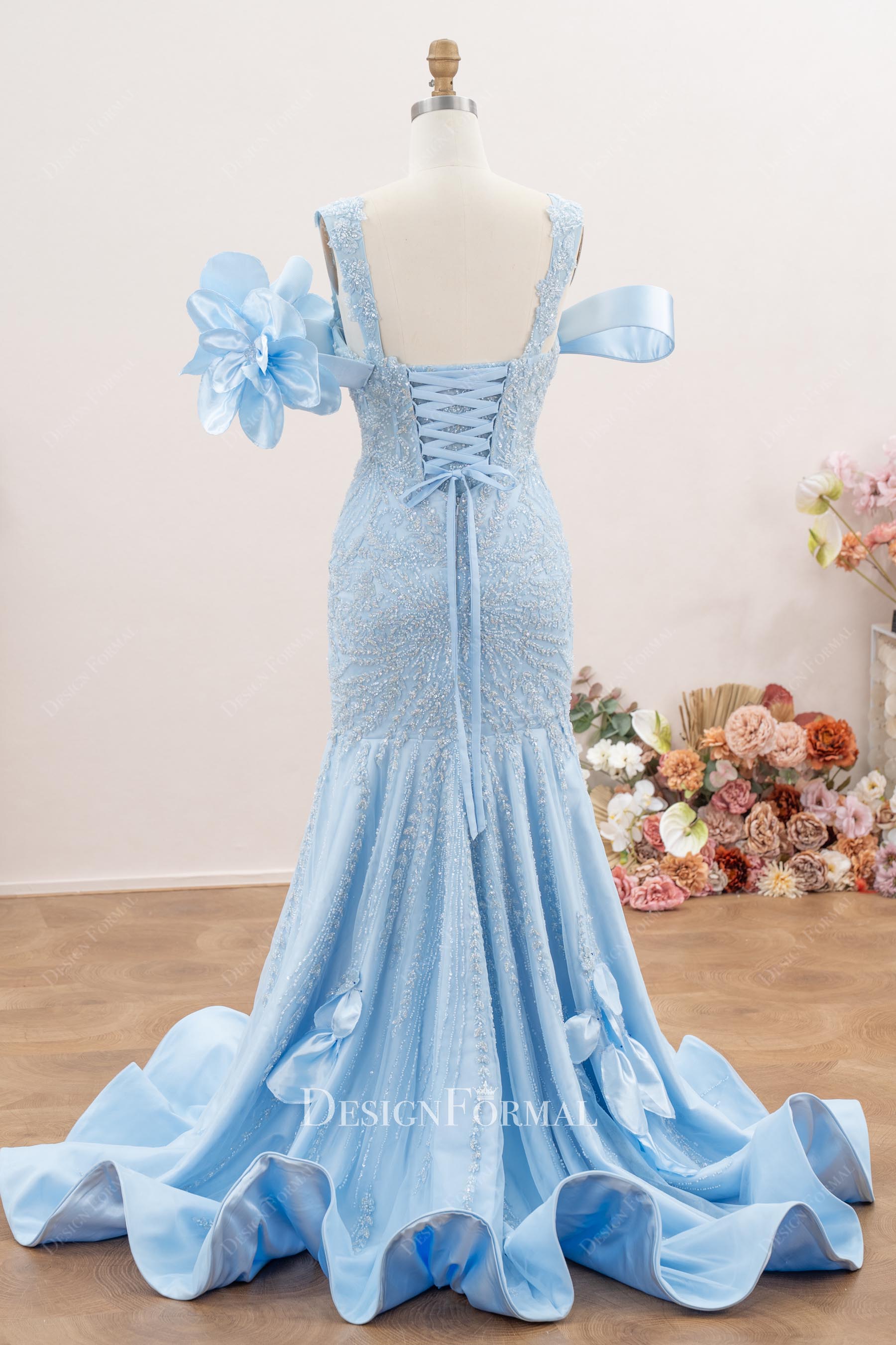 sparkly rhinestones sky blue prom dress
