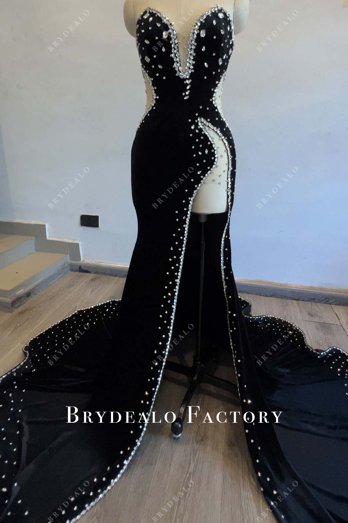 sparkly rhinestones slit prom dress