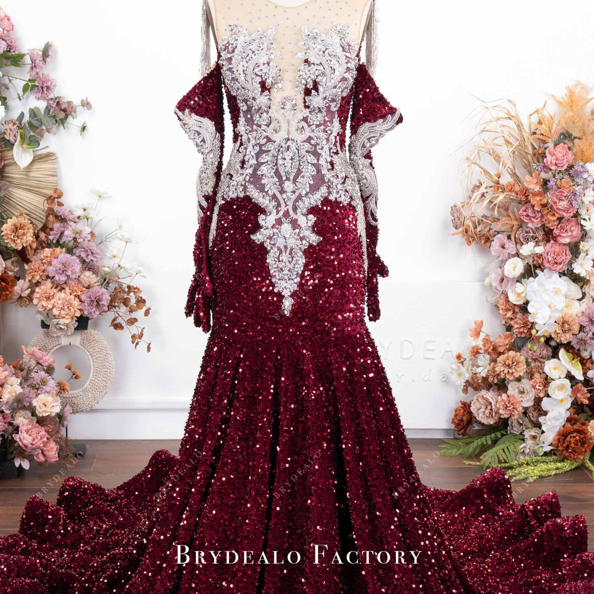 open lace back dress Sparkly Rhinestone Ruby Red Sequin Velvet Matching Gloves Prom Dress