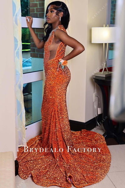 Gorgeous Sequins Mermaid Sweetheart Prom Dress With Sleeveless Orange Split main image 1
