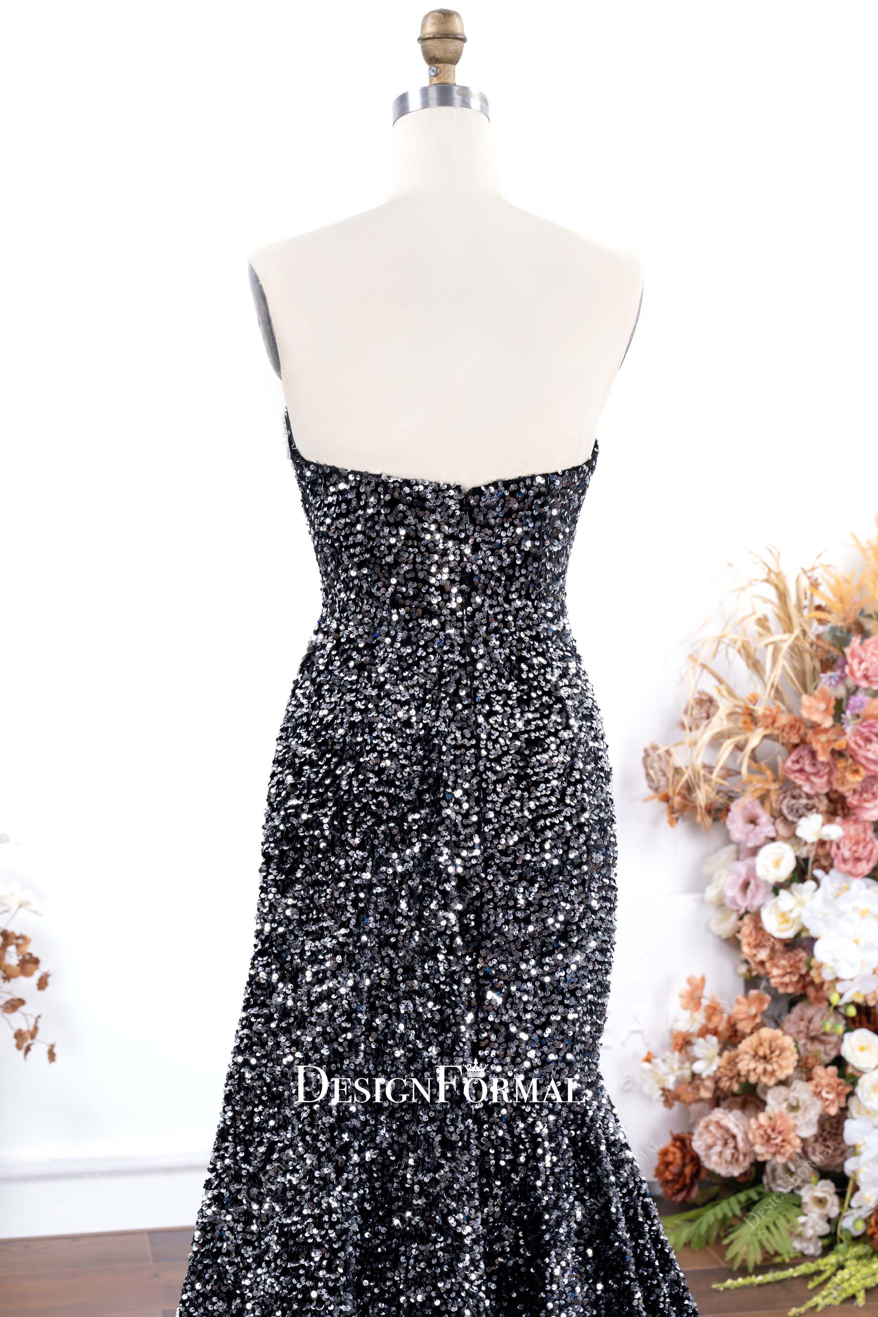 sparkly silver grey backless prom dress